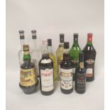 Eleven bottles of assorted spirits and liqueurs to include bottles of Martini, 15% vol, 100cl, Pimms