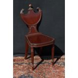 Victorian mahogany hall chair, with knight and griffin finials (a/f) on shield back with ribbon