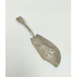 Silver fish slice, fiddle pattern, with pierced Prince of Wales feathers, by Urquhart and Hart 1810,