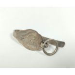 Dutch silver belt hook, with engraved fabulous bird, maker W C, with tower and M. c1790, 99mm.