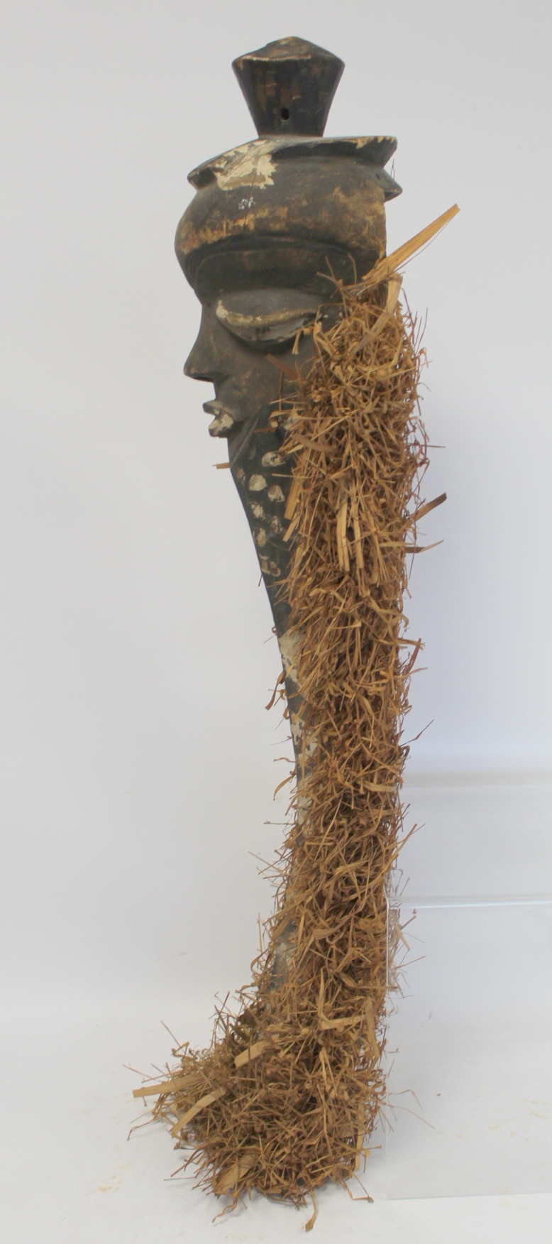 African tribal carved wooden mask of elongated form, with carved and painted facial features, border - Image 7 of 8