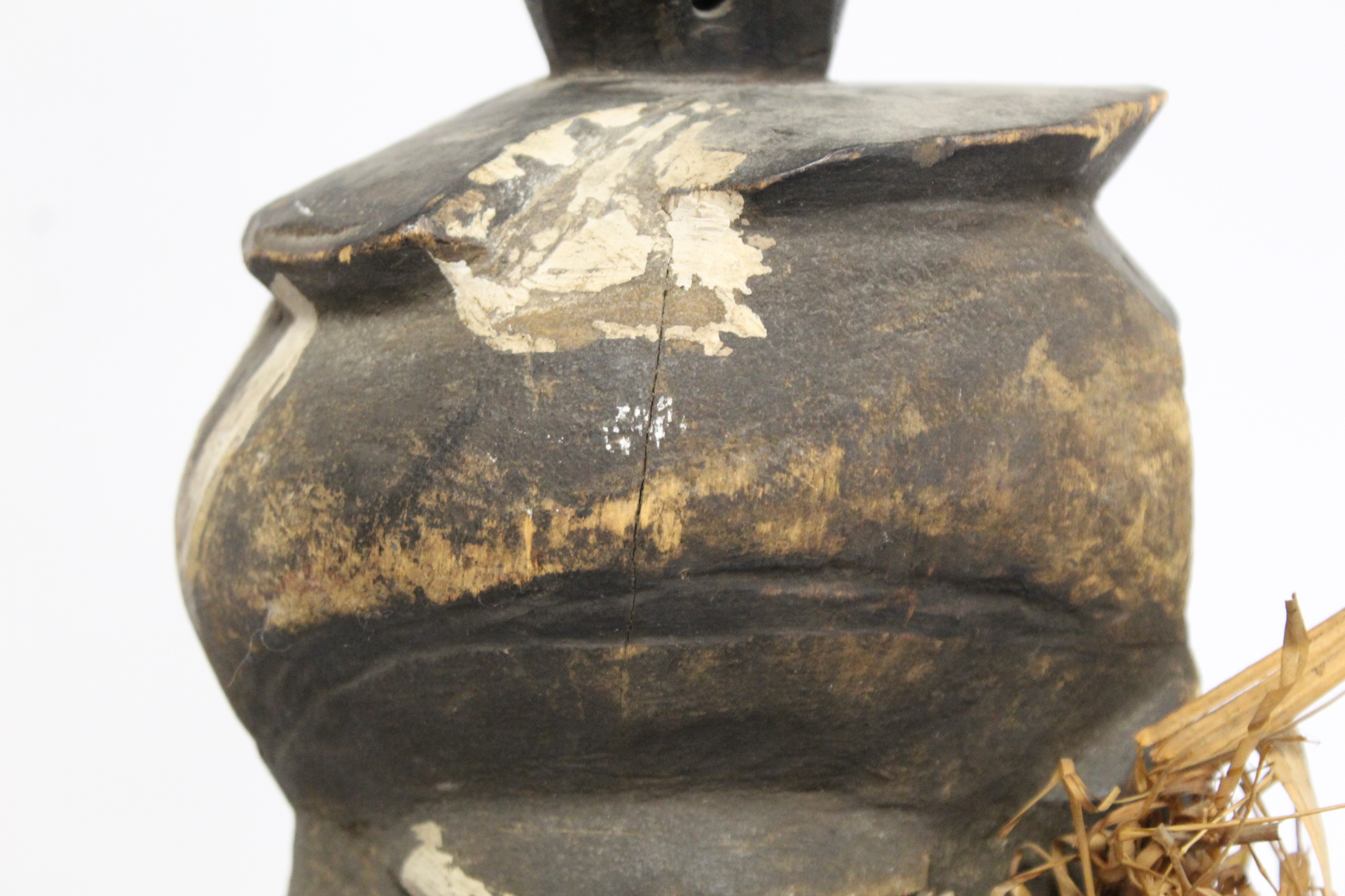 African tribal carved wooden mask of elongated form, with carved and painted facial features, border - Image 8 of 8