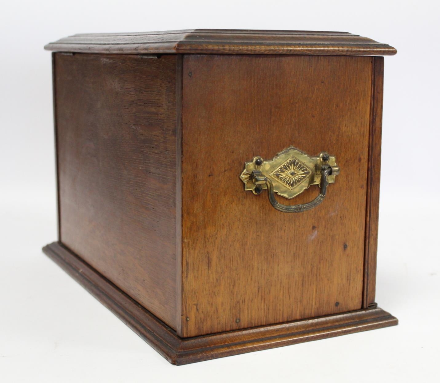Unusual late 19th or early 20th century oak writing box of twin handled rectangular form with glazed - Image 8 of 9
