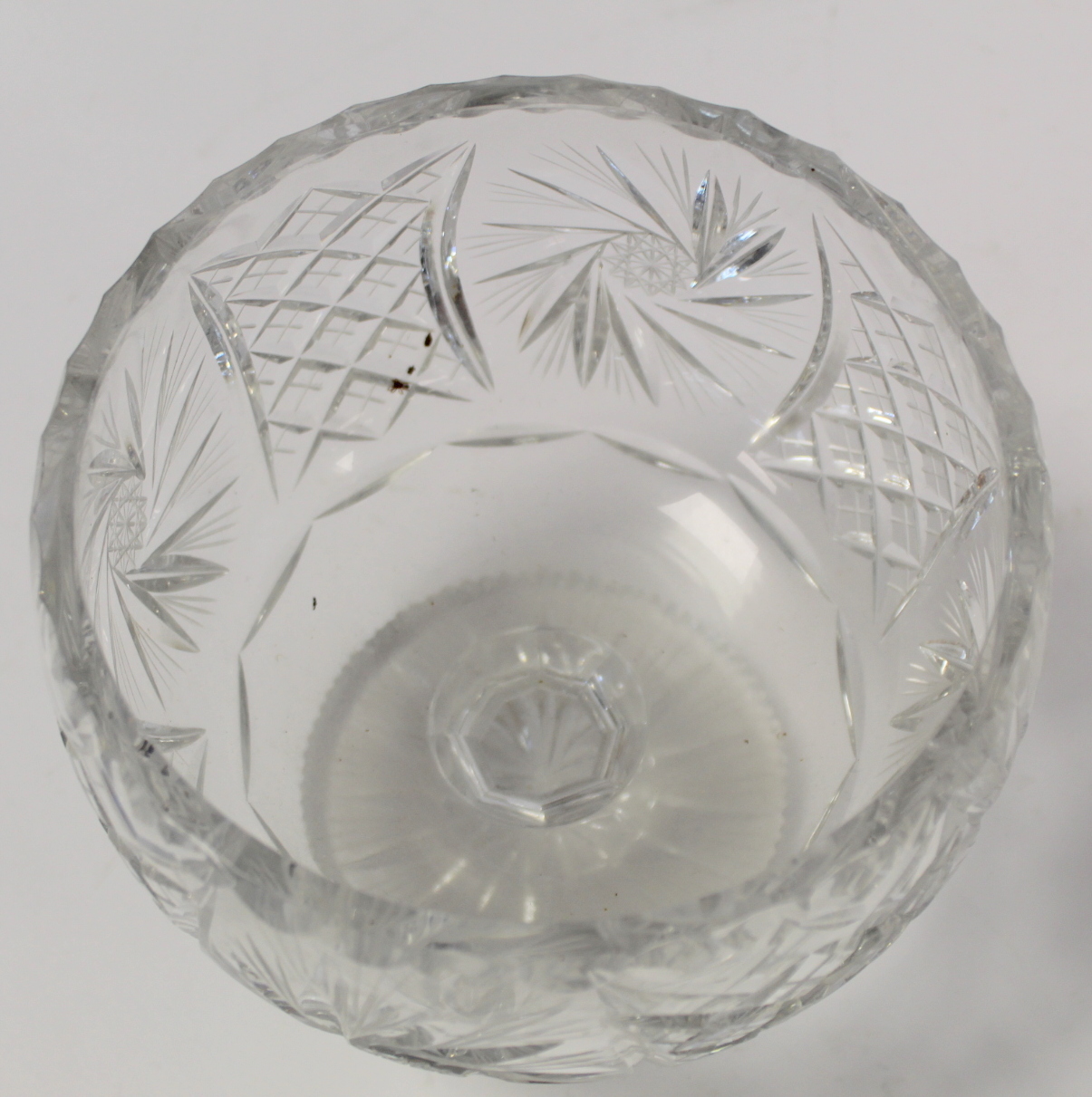 Cut glass sweetmeat bowl of campana form with short concave stem and square foot, 18cm high; another - Image 6 of 9
