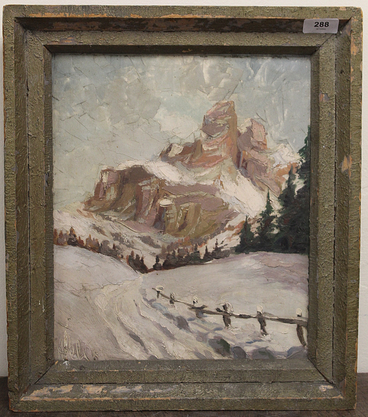 Mid 20thC School. Mountainous winter landscape.  Oil on board. 35cm x 29cm Indistinctly signed, - Image 9 of 10