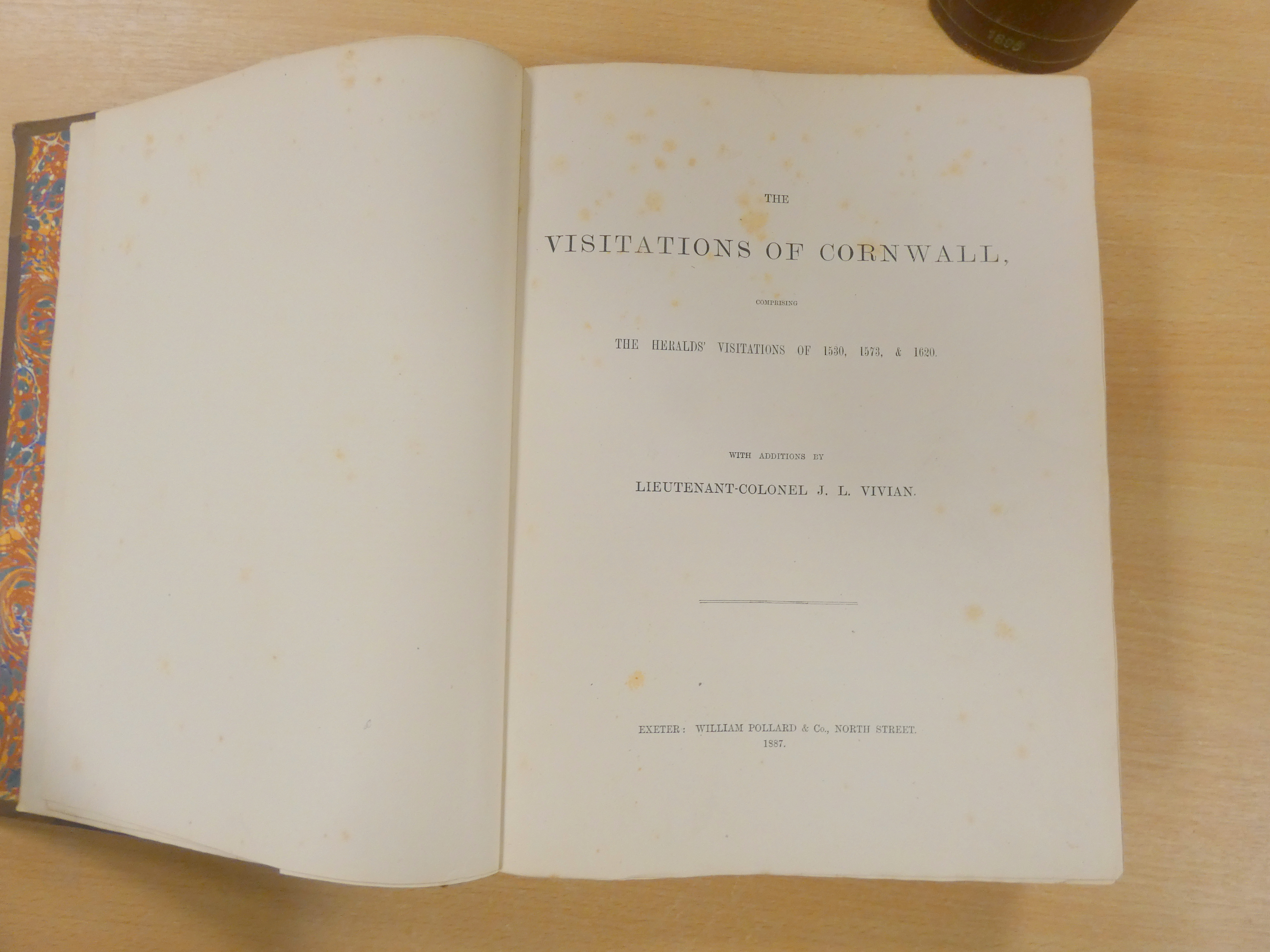 VIVIAN LT. COL. J. L.  The Visitations of Cornwall. Pedigrees. Quarto. Rebacked, foxing & spotting - Bild 2 aus 3