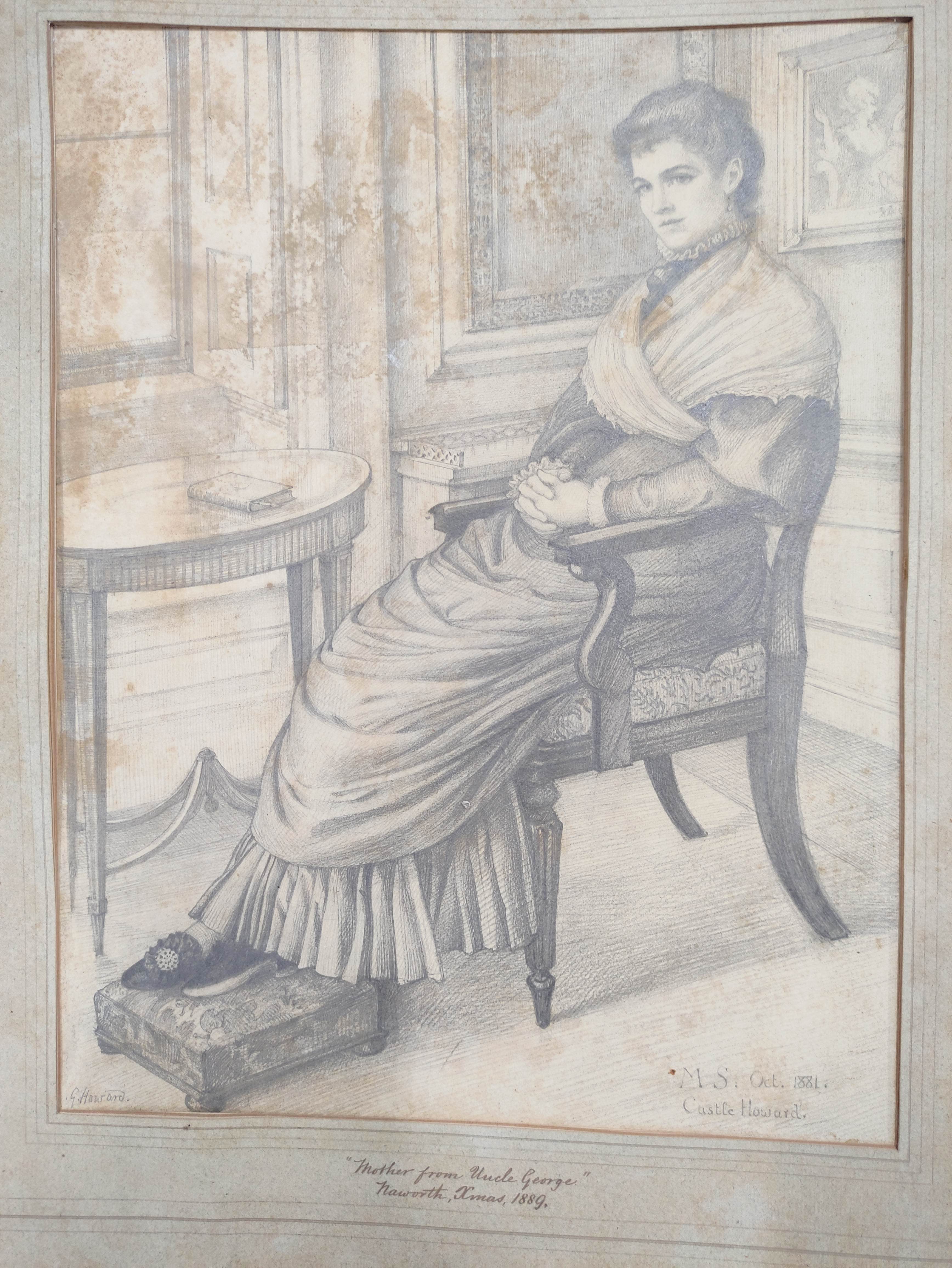 George Howard, 9th Earl of Carlisle.  Portrait of M. S. October 1881, pencil signed and - Image 2 of 4