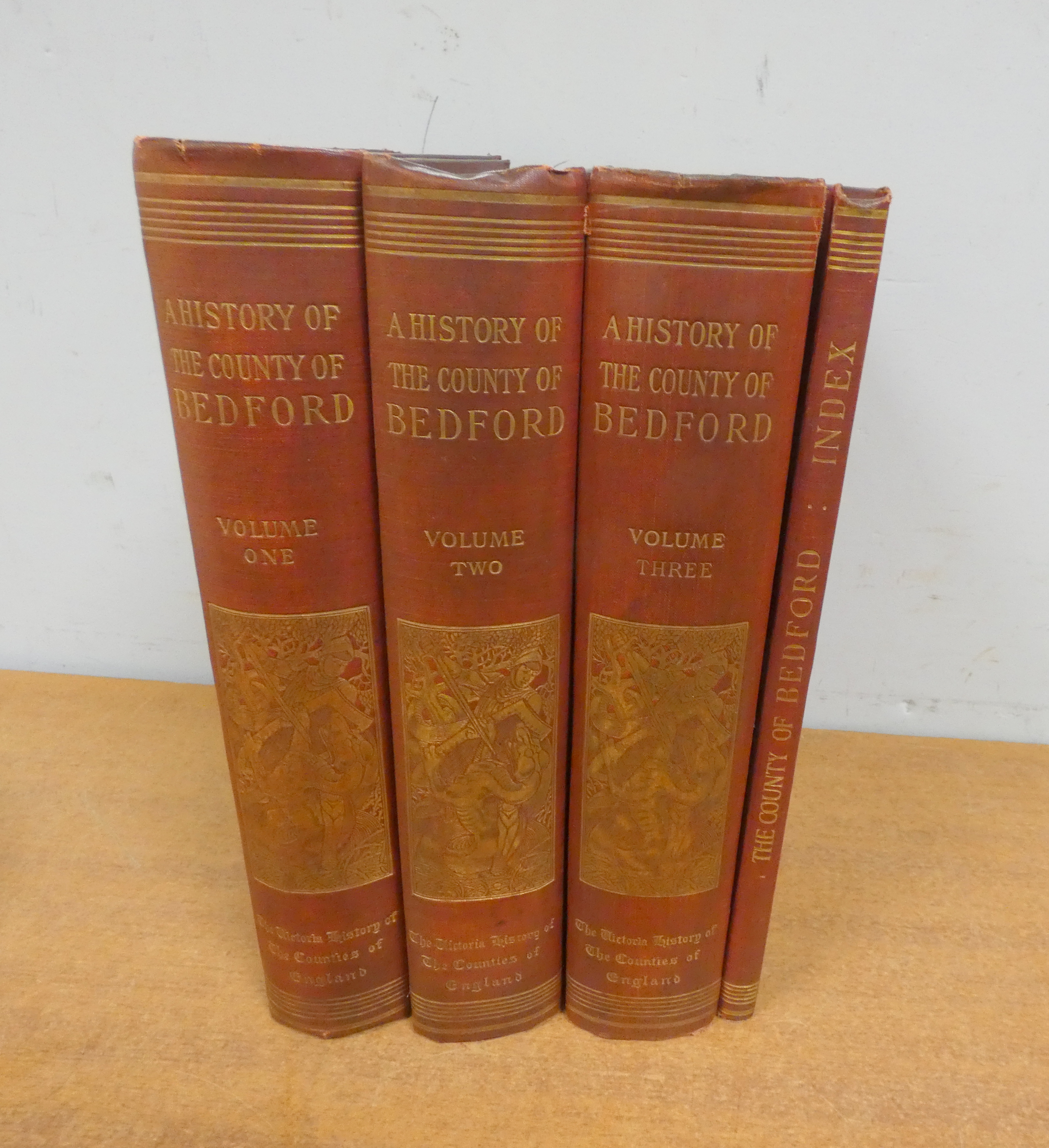 Victoria History.  The County of Bedford. 3 vols. plus Index vol. Illus. Folio. Orig. red cloth.