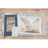Group of mixed format sketches including a watercolour of the Great Hall Naworth, by a follower of