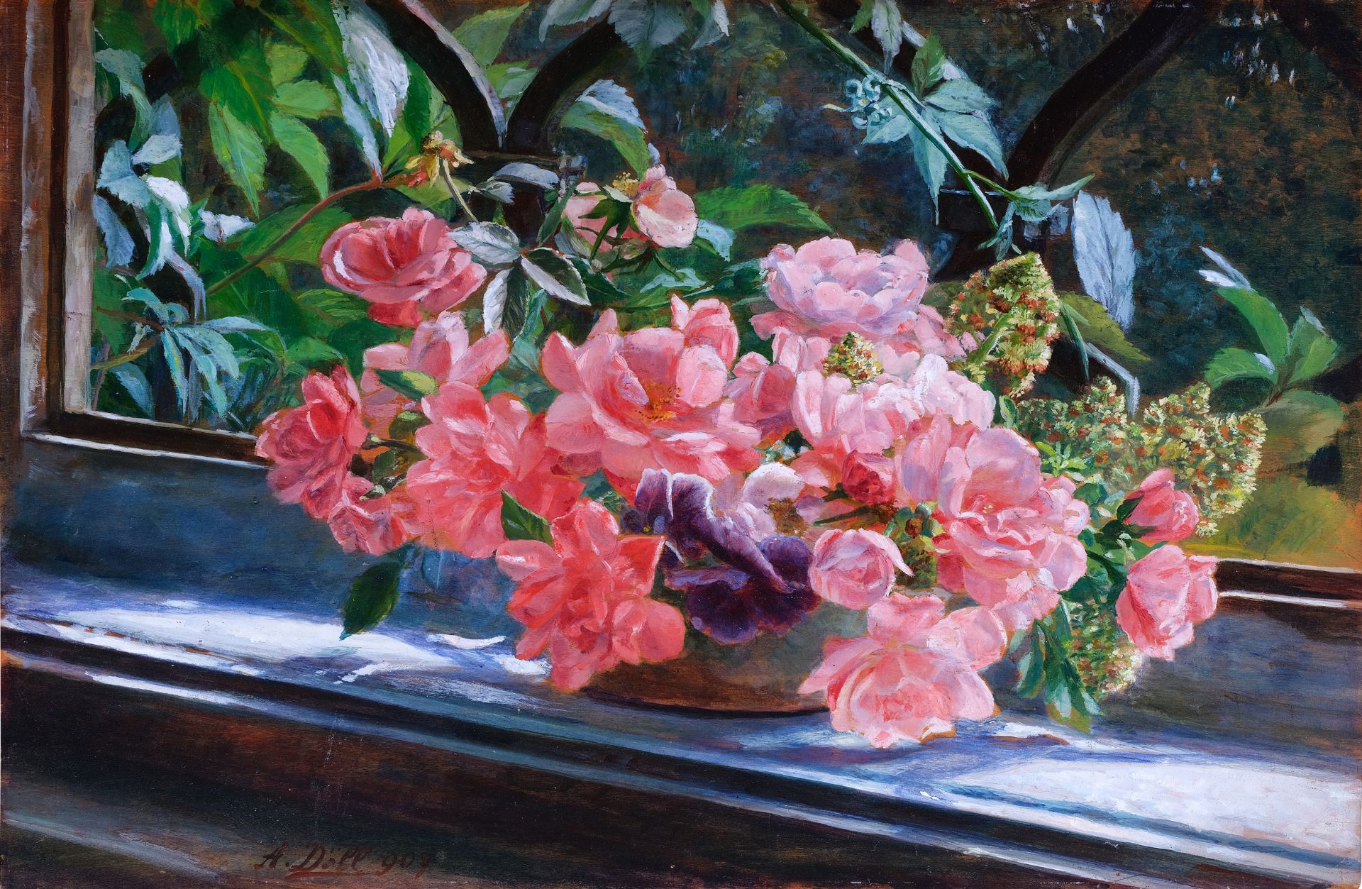 Anton Döll, Wien 1861 – 1955 Klosterneuburg, Blumen am Fenster