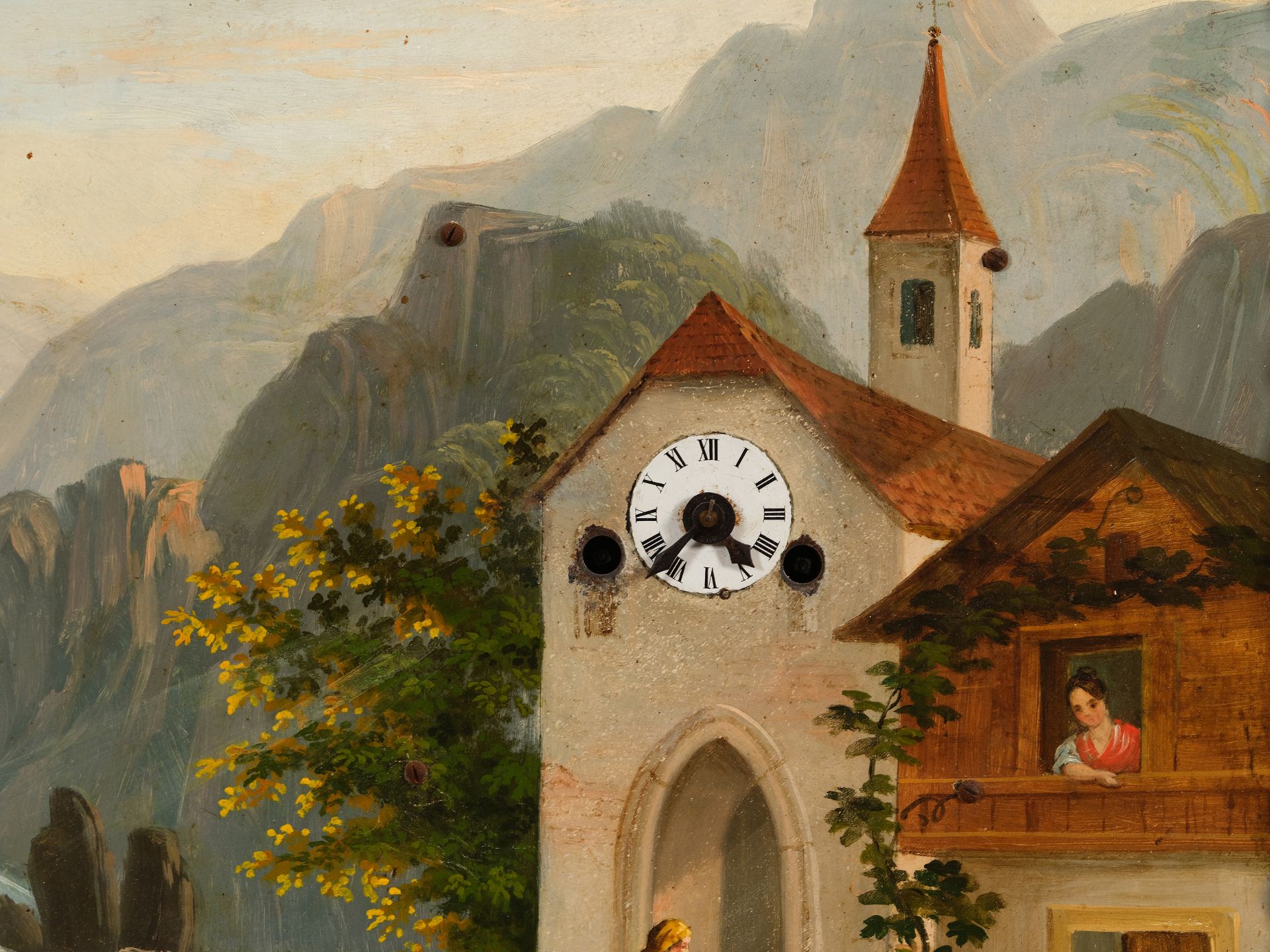 Bilderuhr, Wien um 1830, Motiv aus den Alpen - Bild 4 aus 6