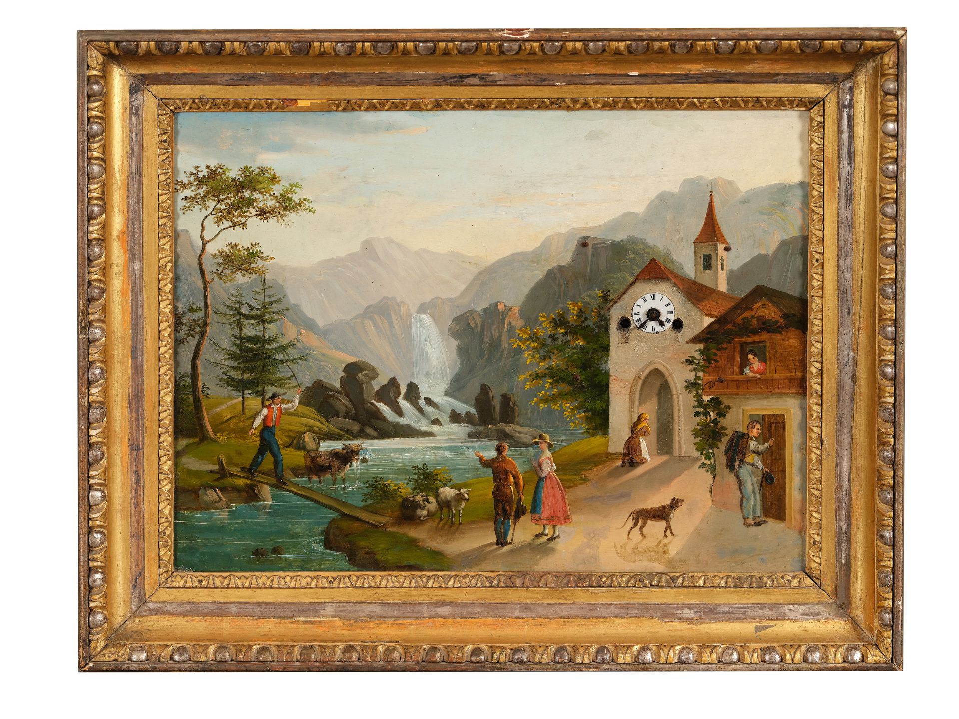 Bilderuhr, Wien um 1830, Motiv aus den Alpen