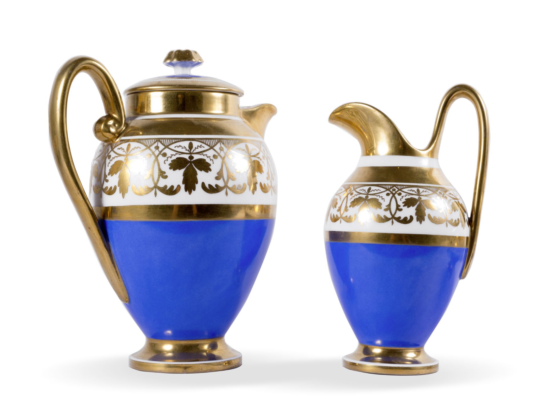 Biedermeier Kaffeeservice für 6 Personen, Um 1830/40, Weißes Porzellan mit Blau- & Golddekor - Bild 6 aus 10