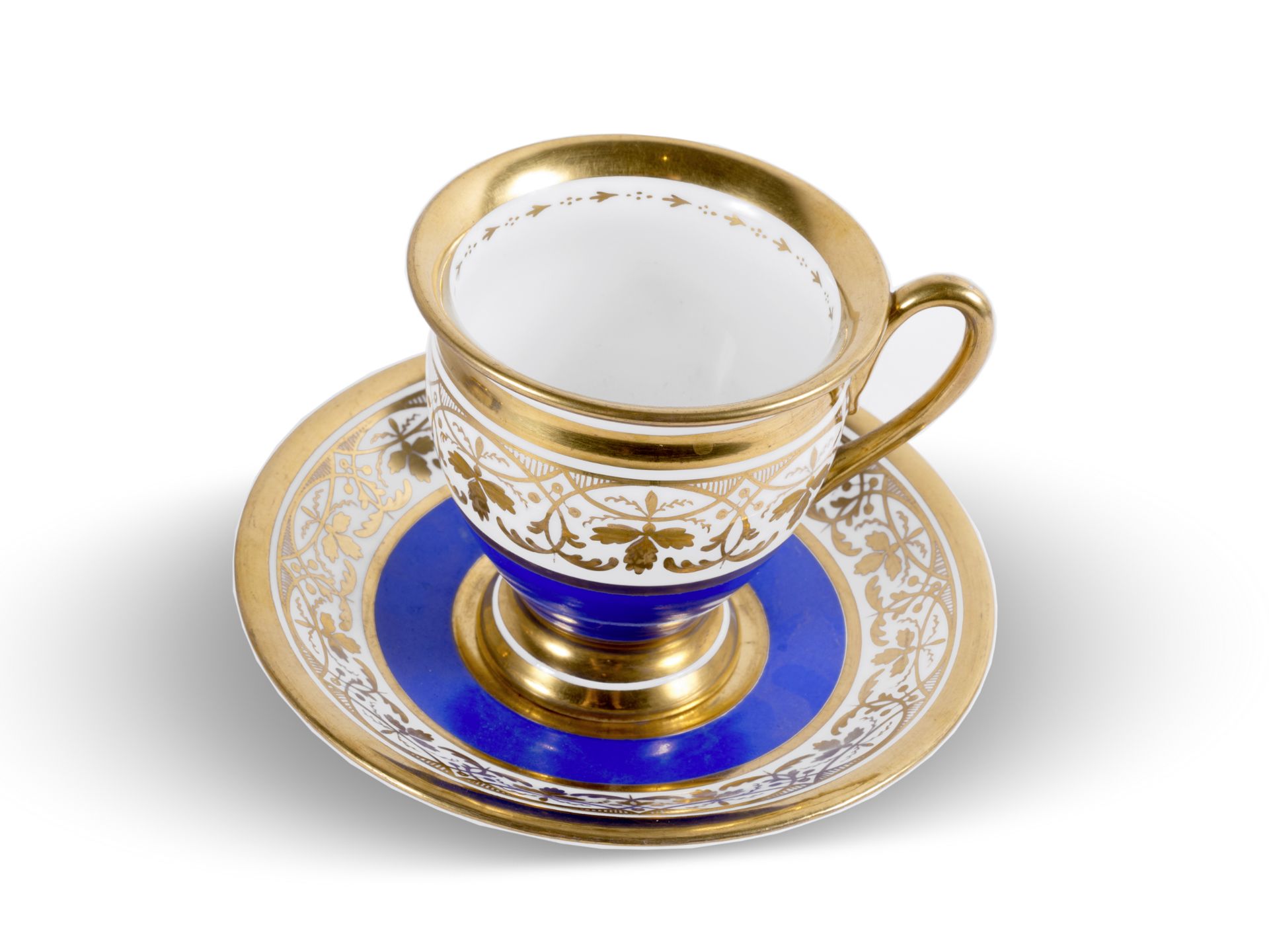 Biedermeier Kaffeeservice für 6 Personen, Um 1830/40, Weißes Porzellan mit Blau- & Golddekor - Bild 7 aus 10