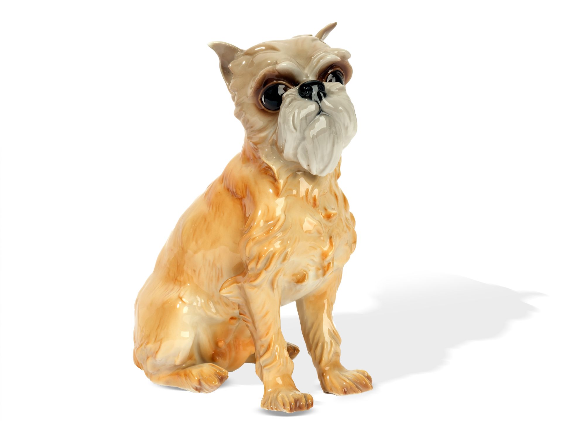 Sitting monkey pinscher, 
Ceramics, light body, colorfully painted, glazed, 
Ca. 1920