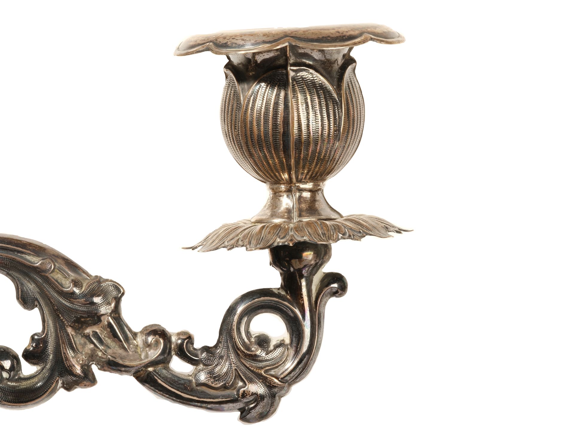Pair of monumental candlesticks, 
Austria ca. 1900, 
Silver cast and chased - Image 5 of 8