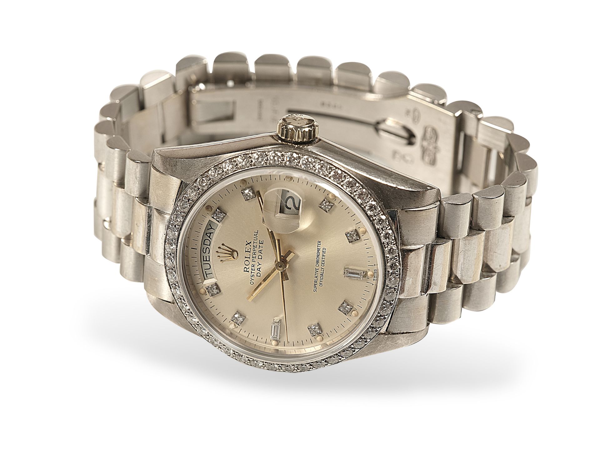 Rolex Oyster Perpetual Day Date, White gold, 18 carat, With diamond bezel - Image 2 of 8