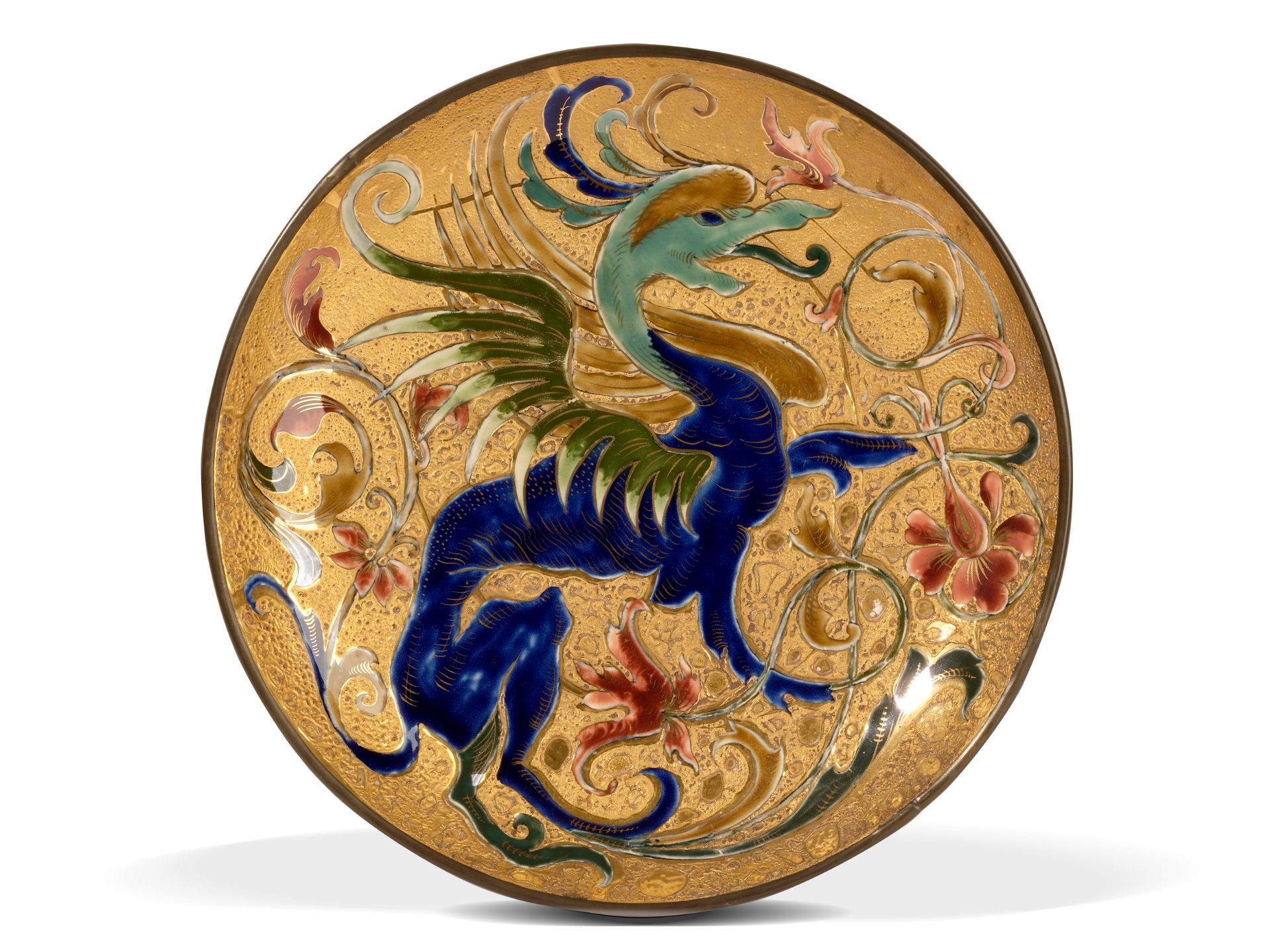 Vilmos Zsolnay, 
Pécs 1828 – 1900 Pécs, 
Large plate with dragon motif