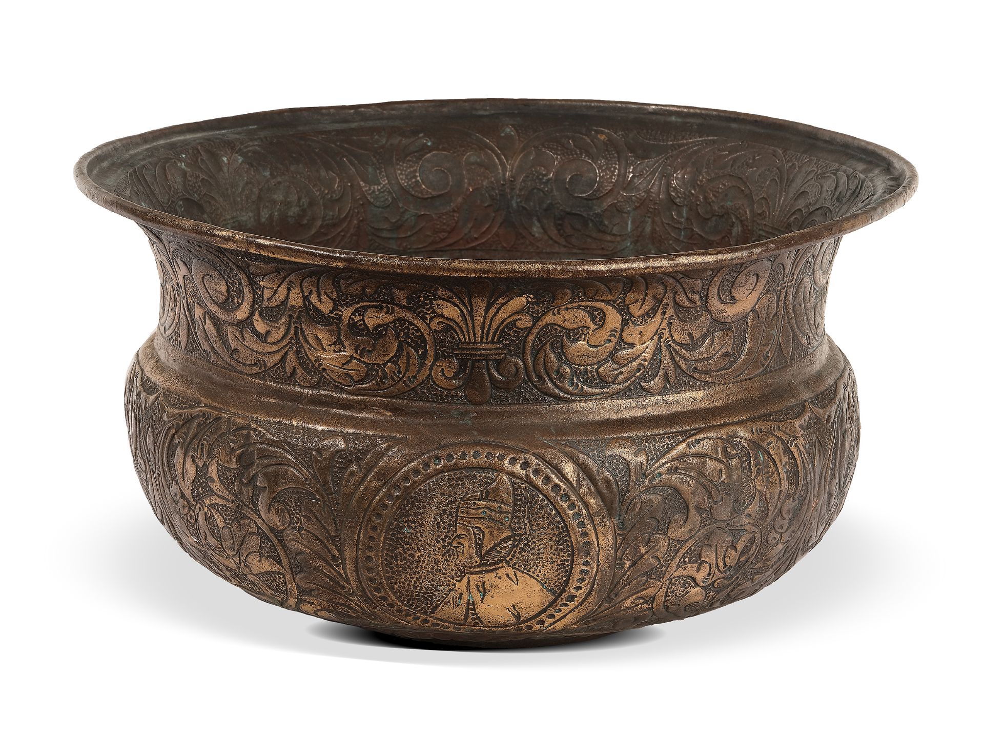 Venetian decorative pot, 
16th / 17th century, 
Copper chased