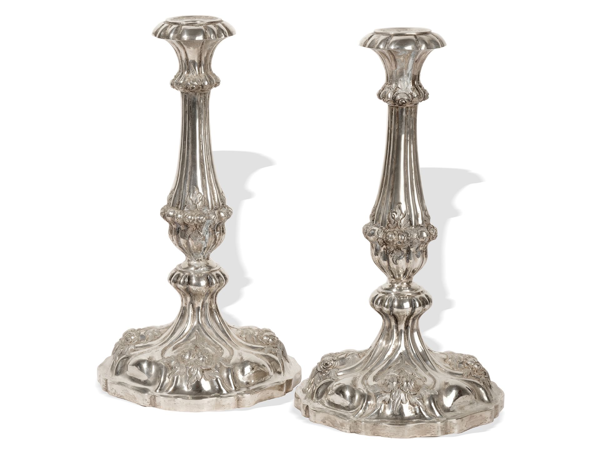 Pair of representative candlesticks, 
"Alt Wien" silver, 
Ca. 1850 - Image 2 of 5