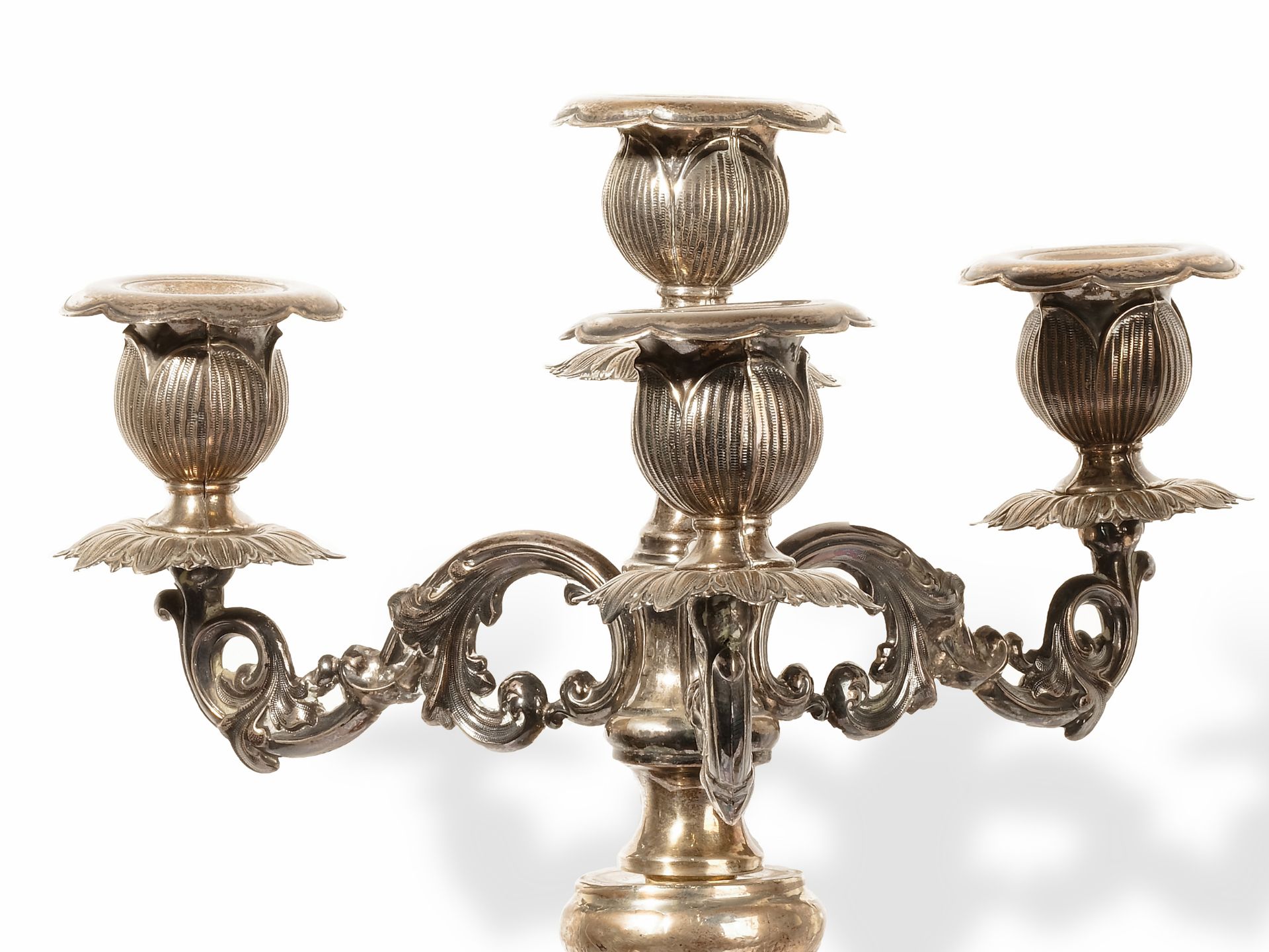 Pair of monumental candlesticks, 
Austria ca. 1900, 
Silver cast and chased - Image 3 of 8