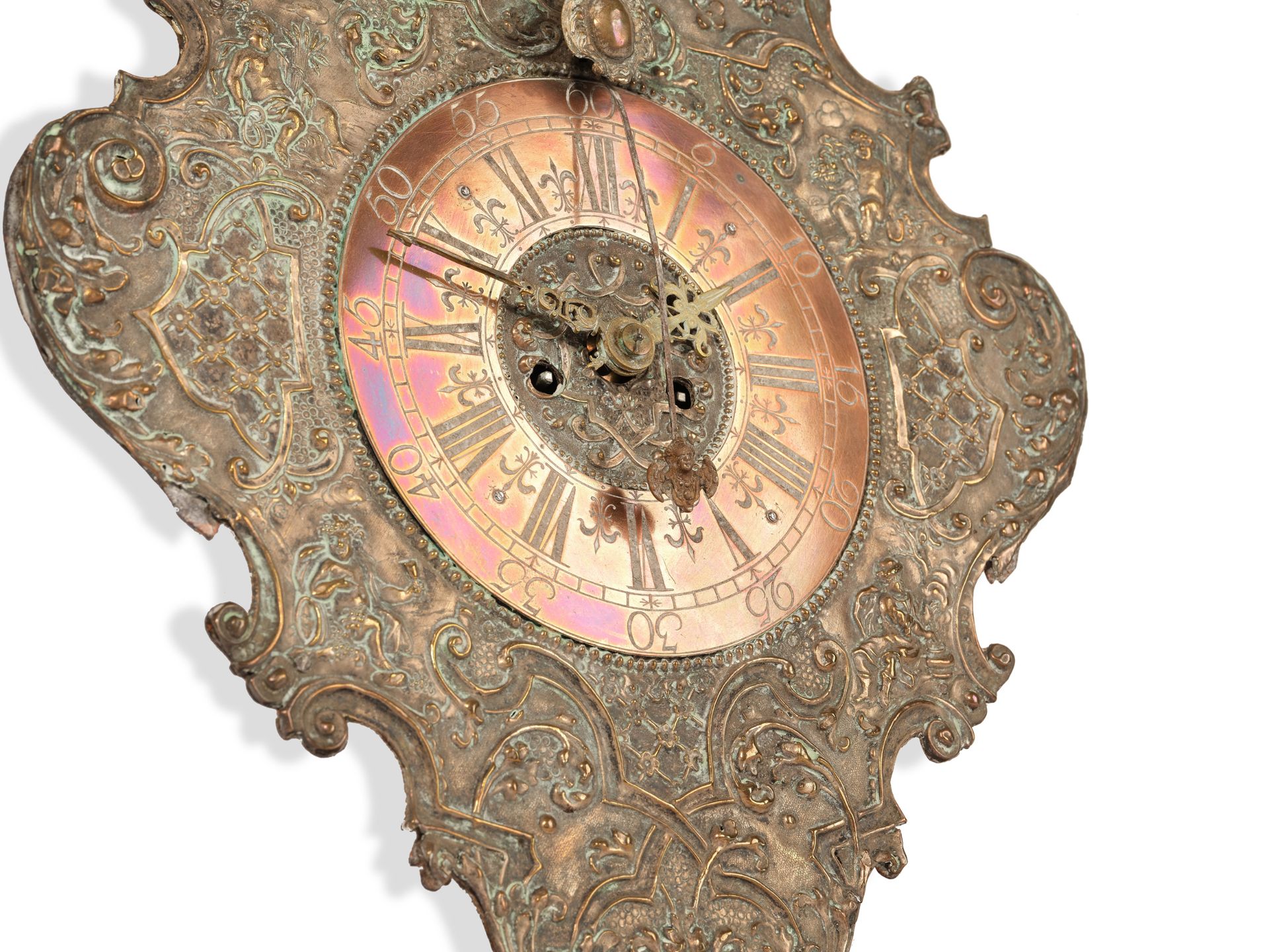 Baroque plate clock, 
Ca. 1750, 
Brass movement - Image 2 of 5