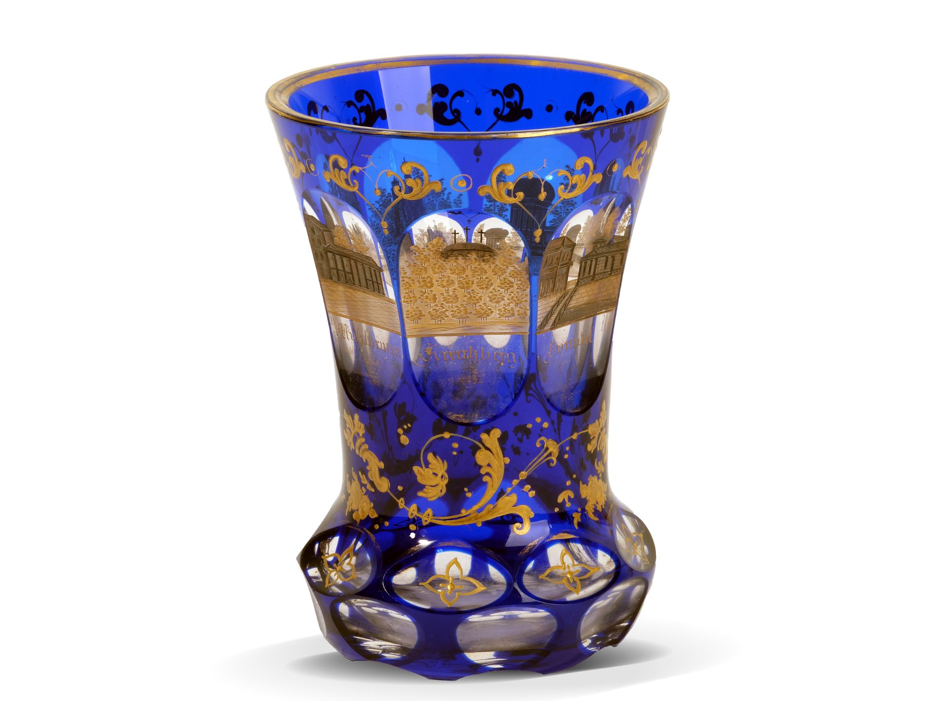Biedermeier glass cup, 
Ca. 1835/40, 
Views of Karlsbad
