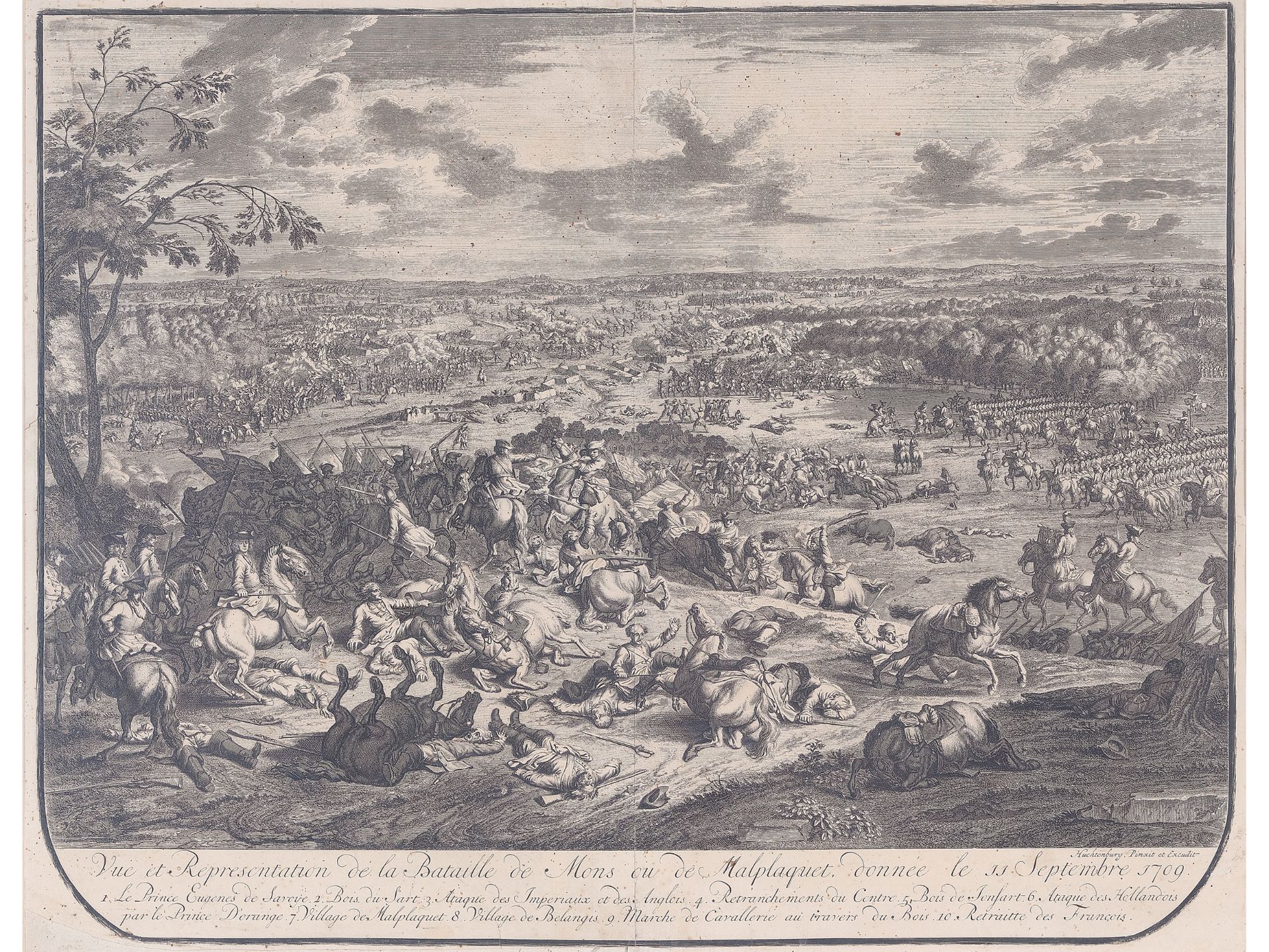 Baroque engraving, 
18th century, 
After a battle scene by Jan van Huchtenburg