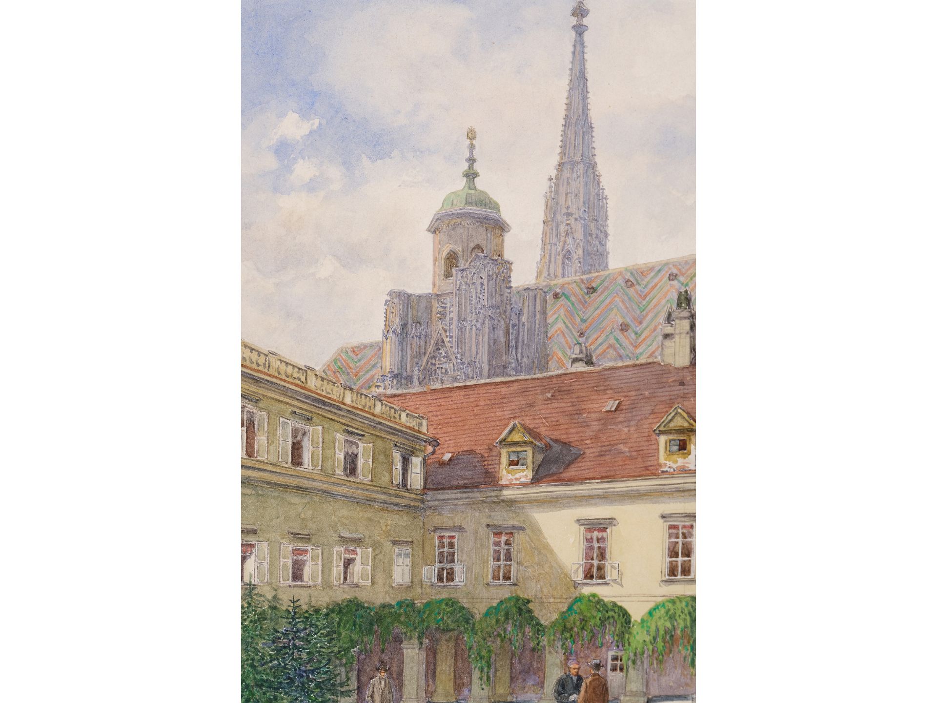 Felix Riedel, 
Vienna 1878 - 1950 Vienna, 
Court of the Kurnhauser with the St. Stephen's Cathedral - Image 3 of 6