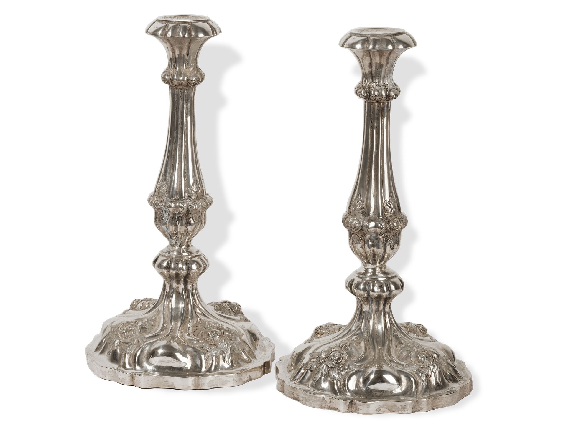 Pair of representative candlesticks, 
"Alt Wien" silver, 
Ca. 1850