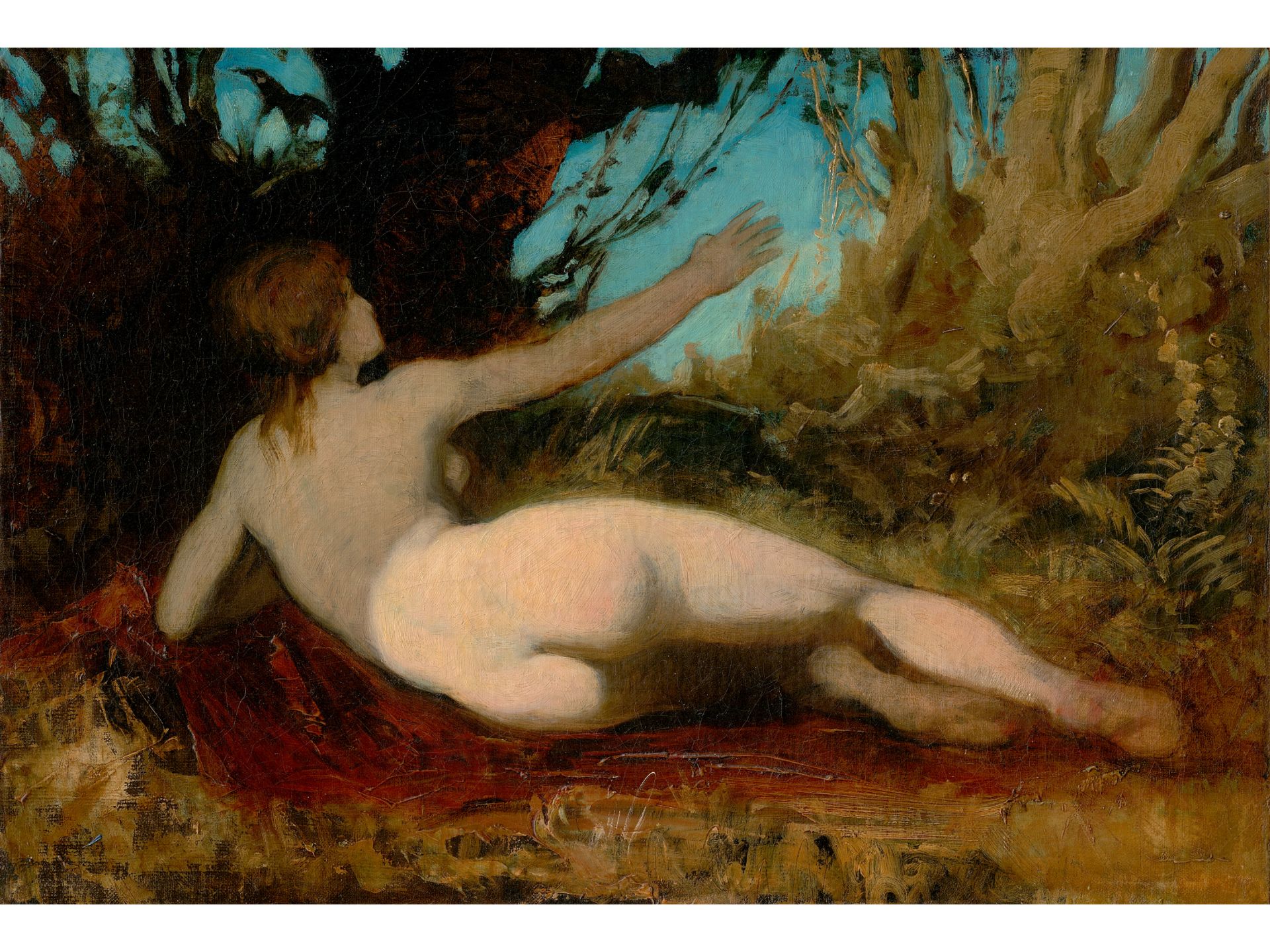 Hans Makart, 
Salzburg 1840 - 1884 Vienna, 
Back nude in landscape