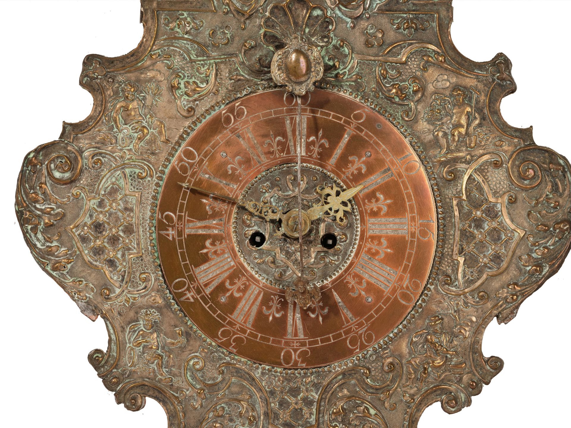 Baroque plate clock, 
Ca. 1750, 
Brass movement - Image 3 of 5