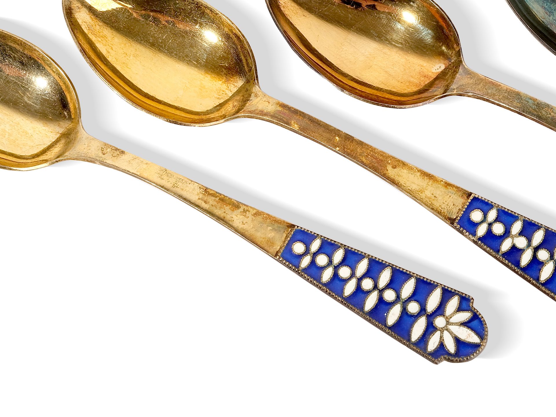 Six silver spoons decorated with enamel, 
Ca. 1900, 
Marked - Image 2 of 3