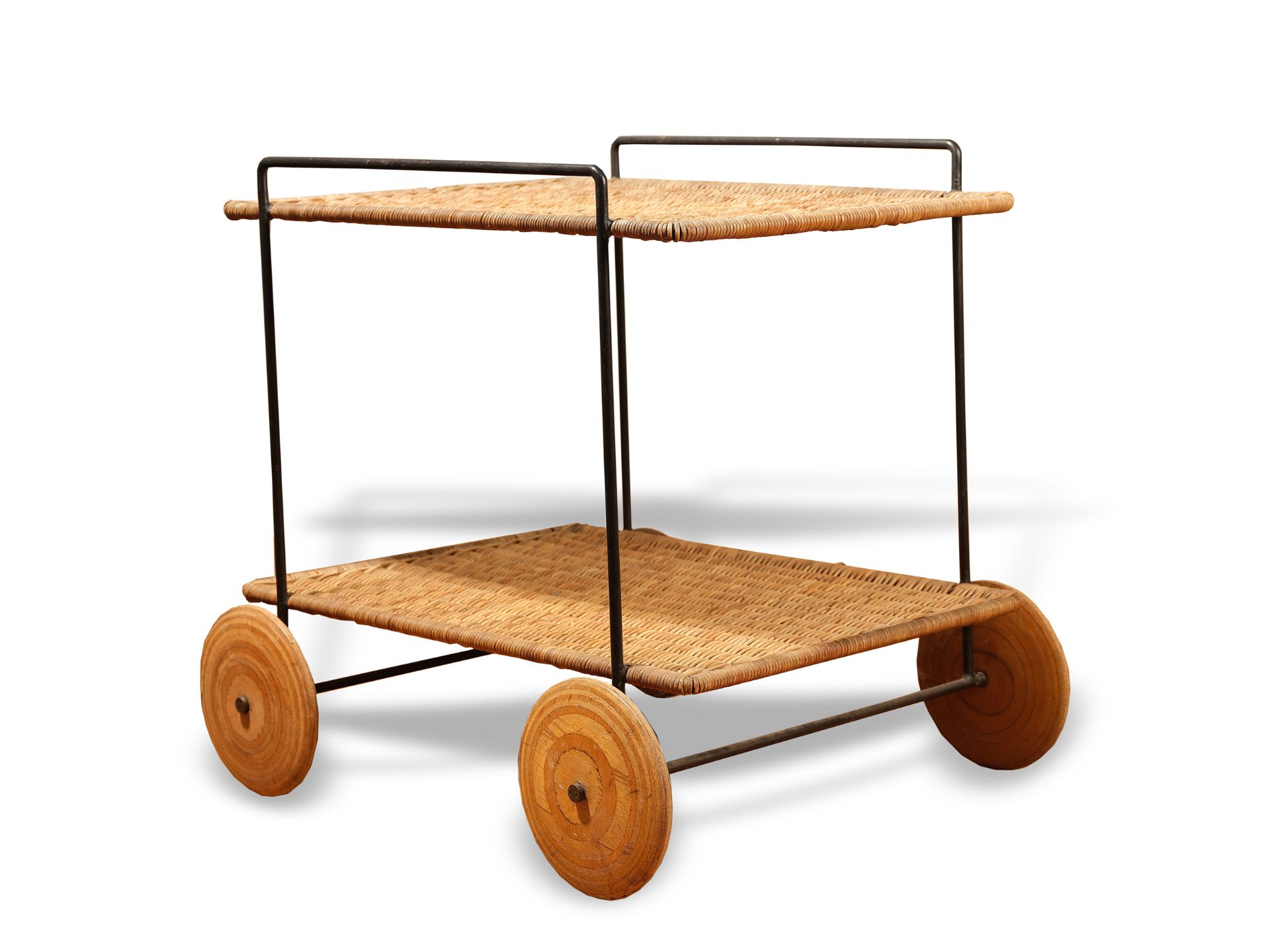 Carl Auböck serving trolley, 
Vienna 1900 - 1957 Vienna, 
Iron - rattan