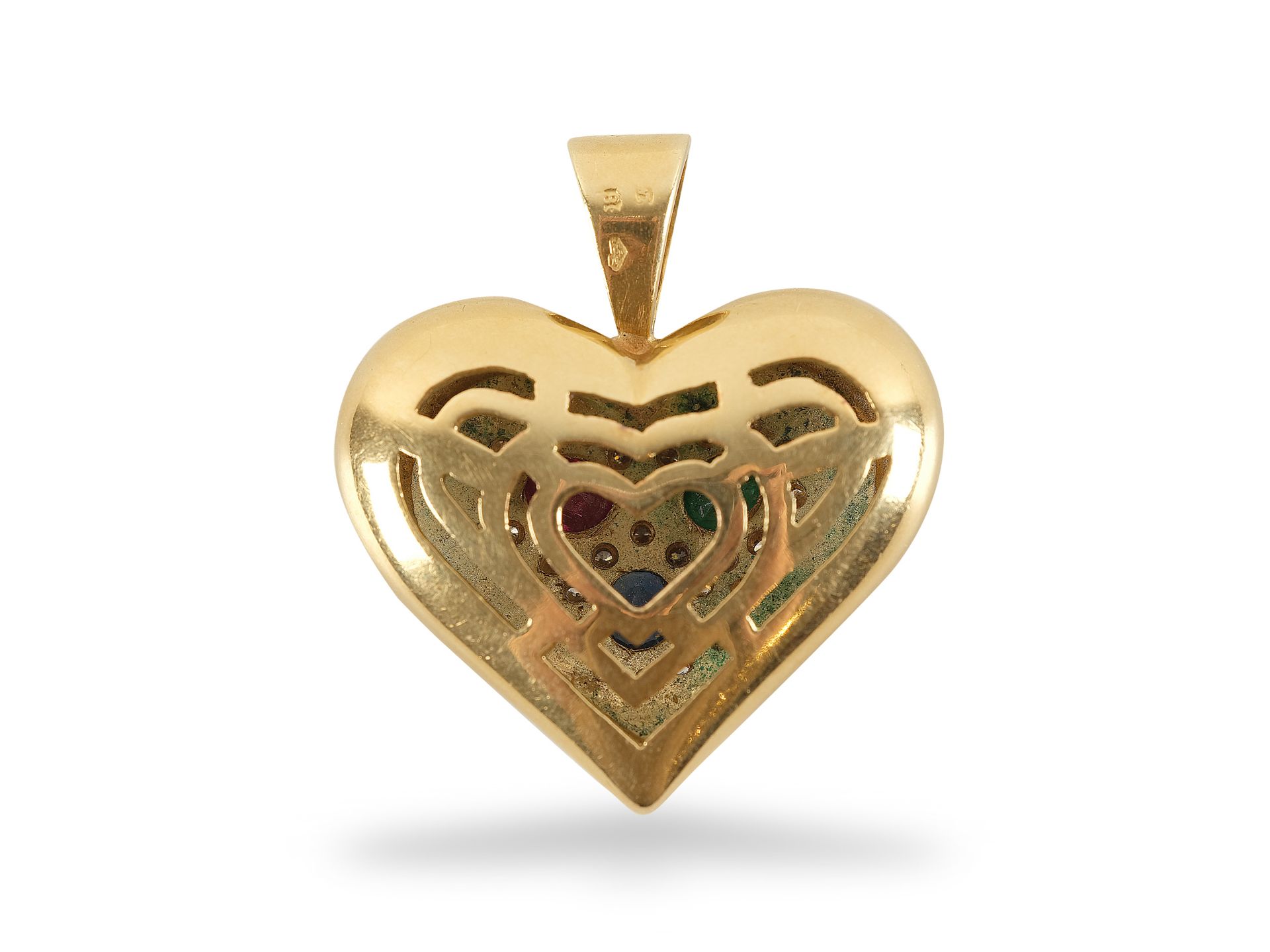 Gold pendant in heart shape, 
20th century, 
14 carat gold - Image 2 of 2