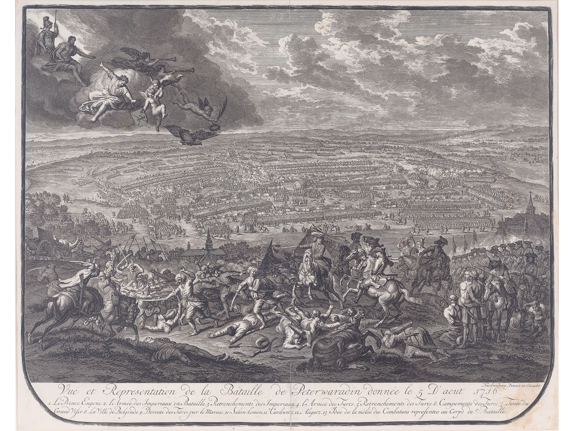 Baroque engraving, 
18th century, 
After a battle scene by Jan van Huchtenburg