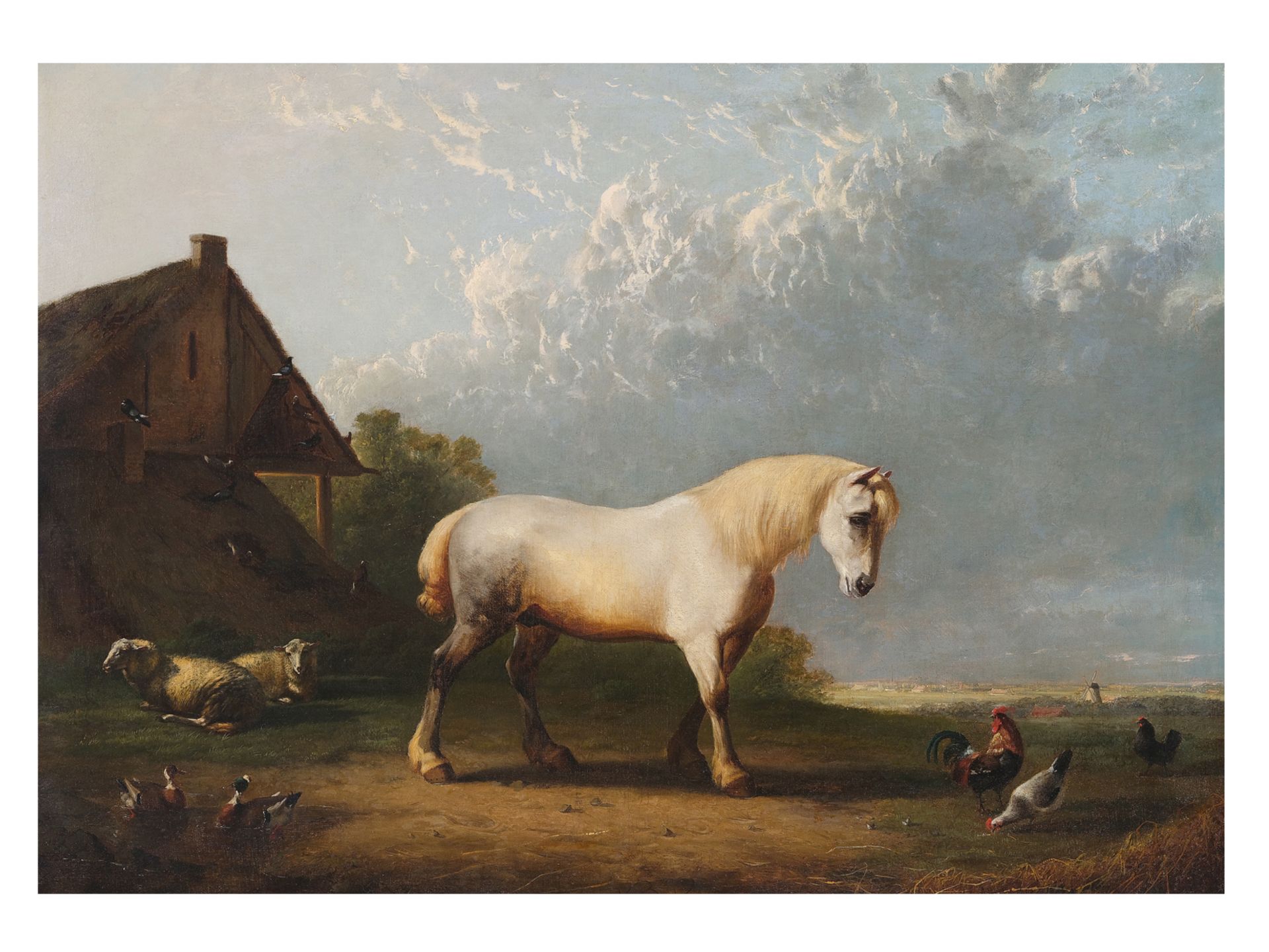 Francis von der Bouch?, Dutch painter, 19th century, White horse in landscape