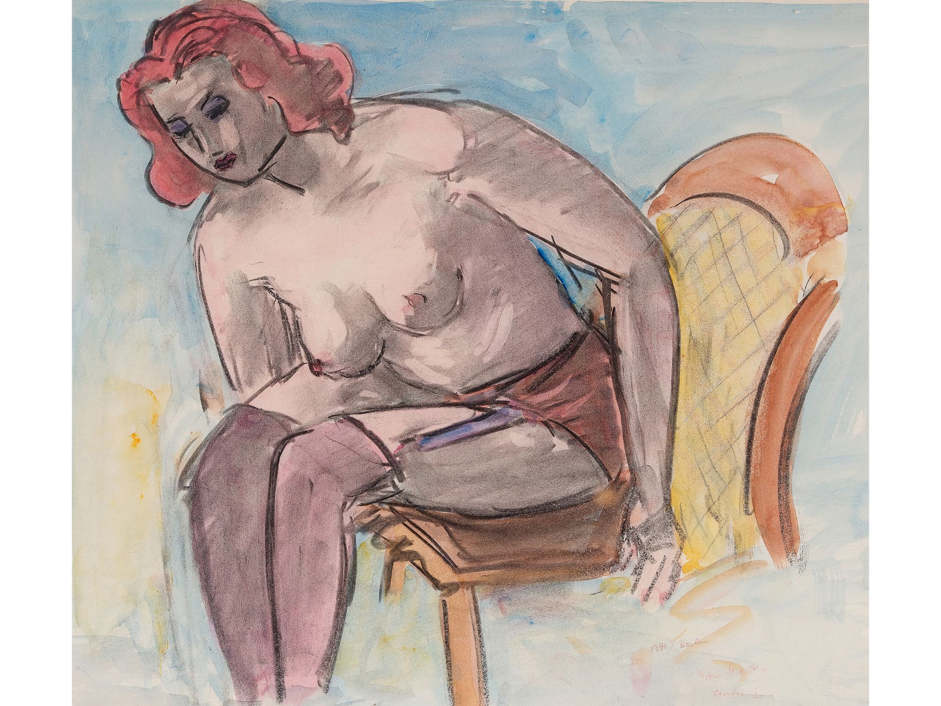 Emil van Hauth, 
Mayen 1899 - 1974 Munich, 
Sitting nude/study