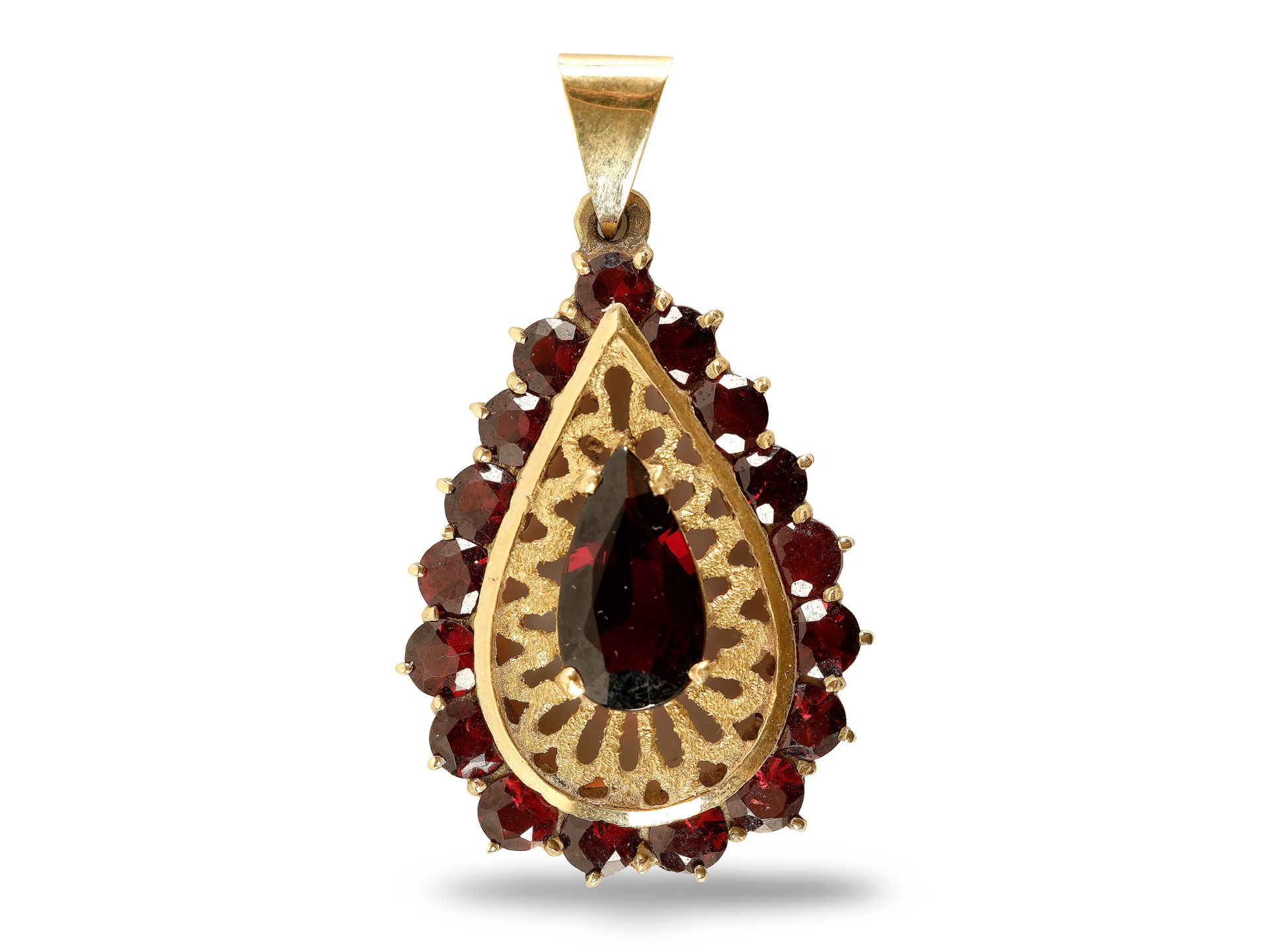 Drop shape pendant, 
20th century, 
14 carat gold