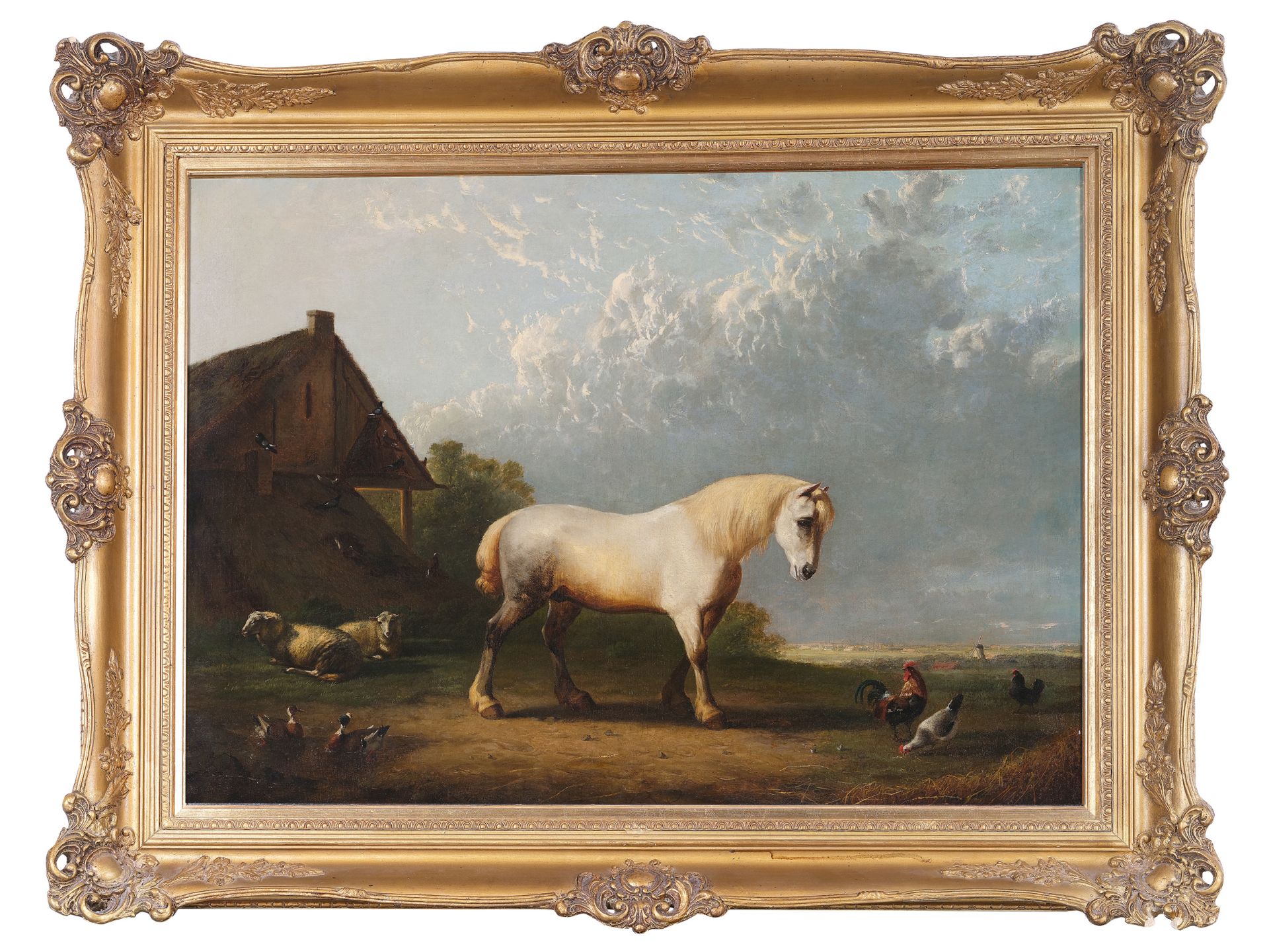 Francis von der Bouch?, Dutch painter, 19th century, White horse in landscape - Image 2 of 7