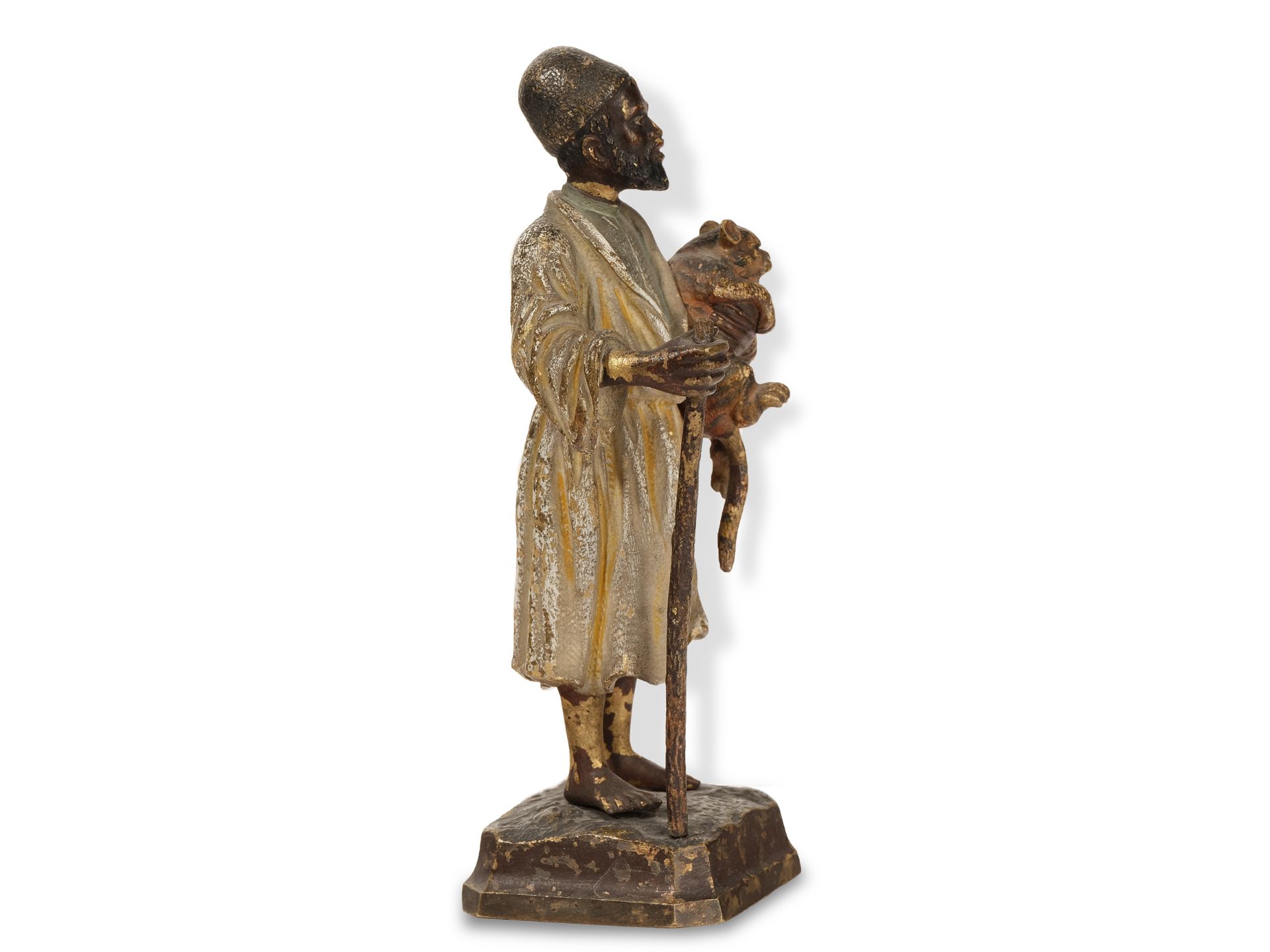 Wiener Bronze, 
Franz Xaver Bergmann 1861 – 1936, 
Arab with baby tiger - Image 3 of 6