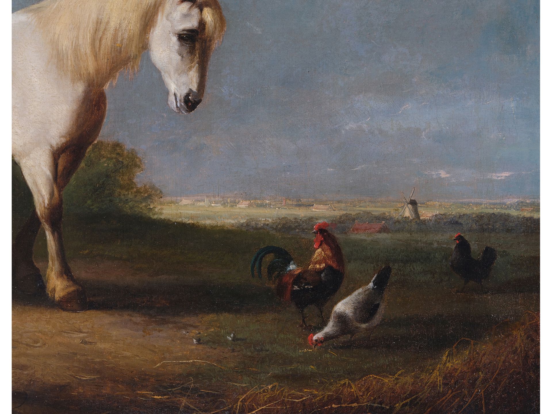 Francis von der Bouch?, Dutch painter, 19th century, White horse in landscape - Image 4 of 7
