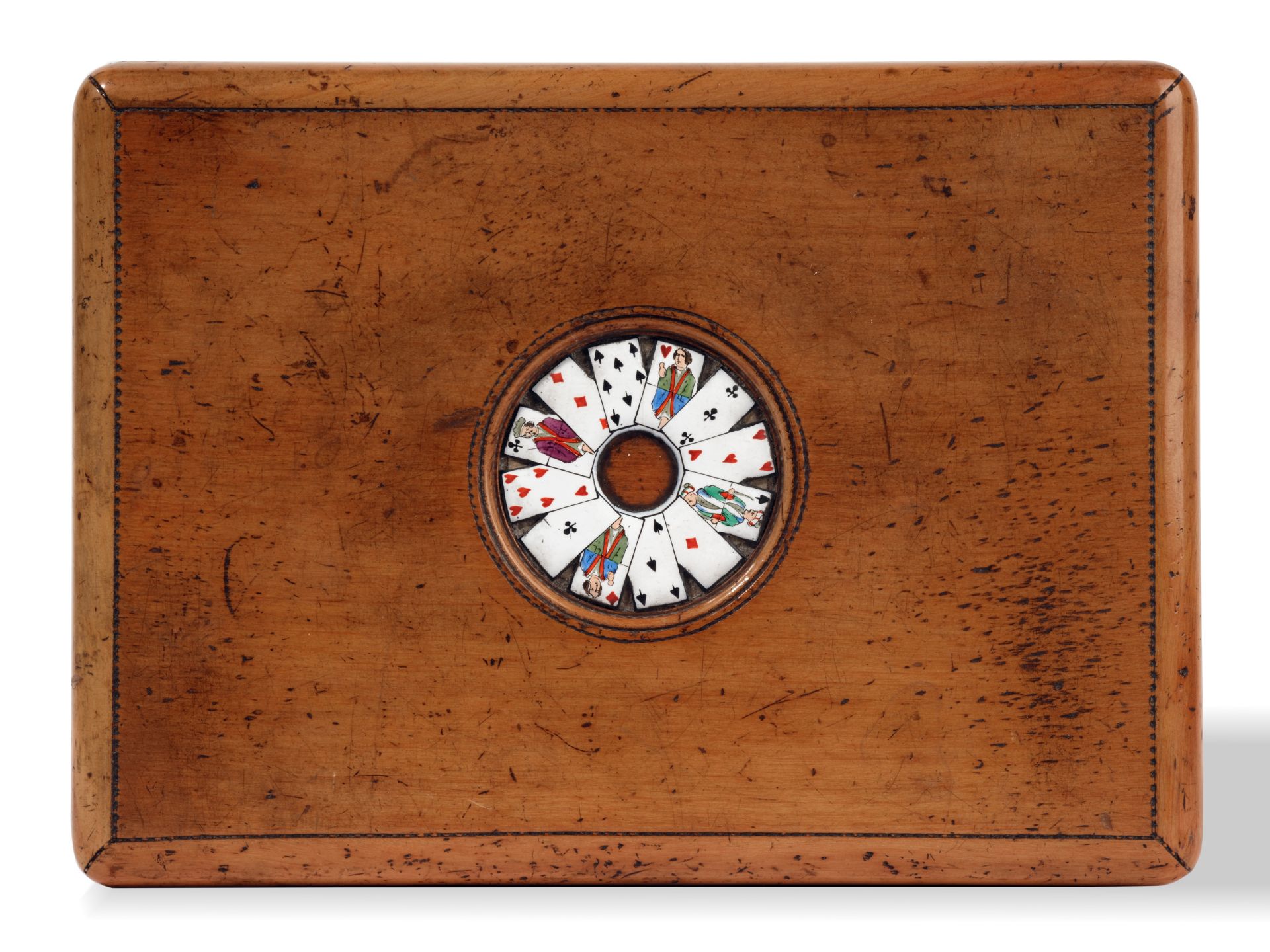 Game cartridge, 
Ca. 1900, 
Maple wood, leather covered - Image 4 of 4