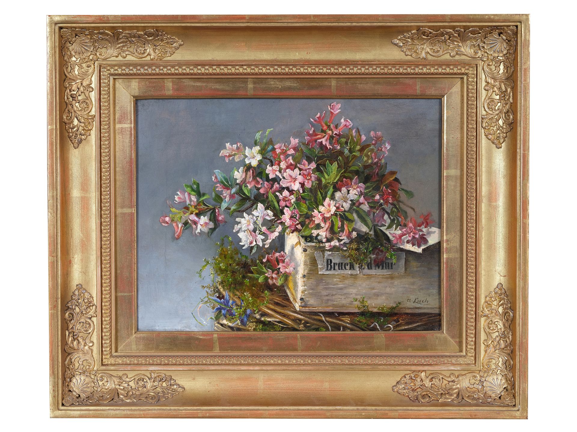 Andreas Lach, 
Eisgrub 1817 - 1882 Vienna, attributed, 
Bouquet in wooden box - Image 2 of 4