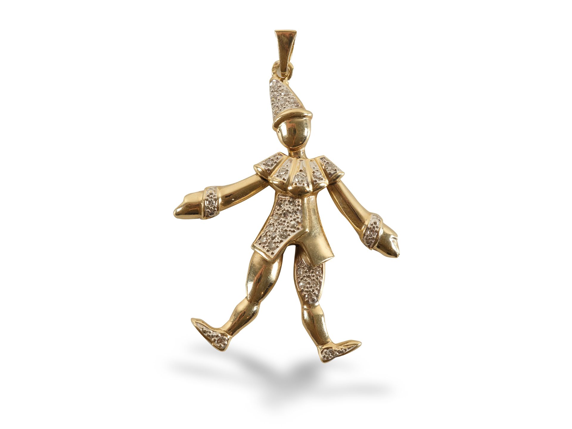 Gold pendant - jumping jack, 
14 carat gold, 
Diamonds