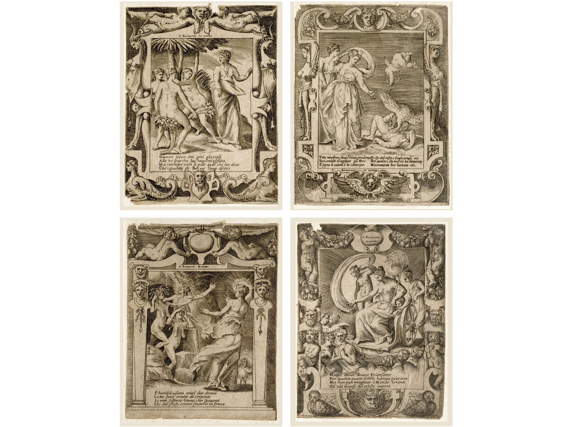 Giulia Bonasone, 1531 - 1574, Vier Kupferstiche aus der Serie