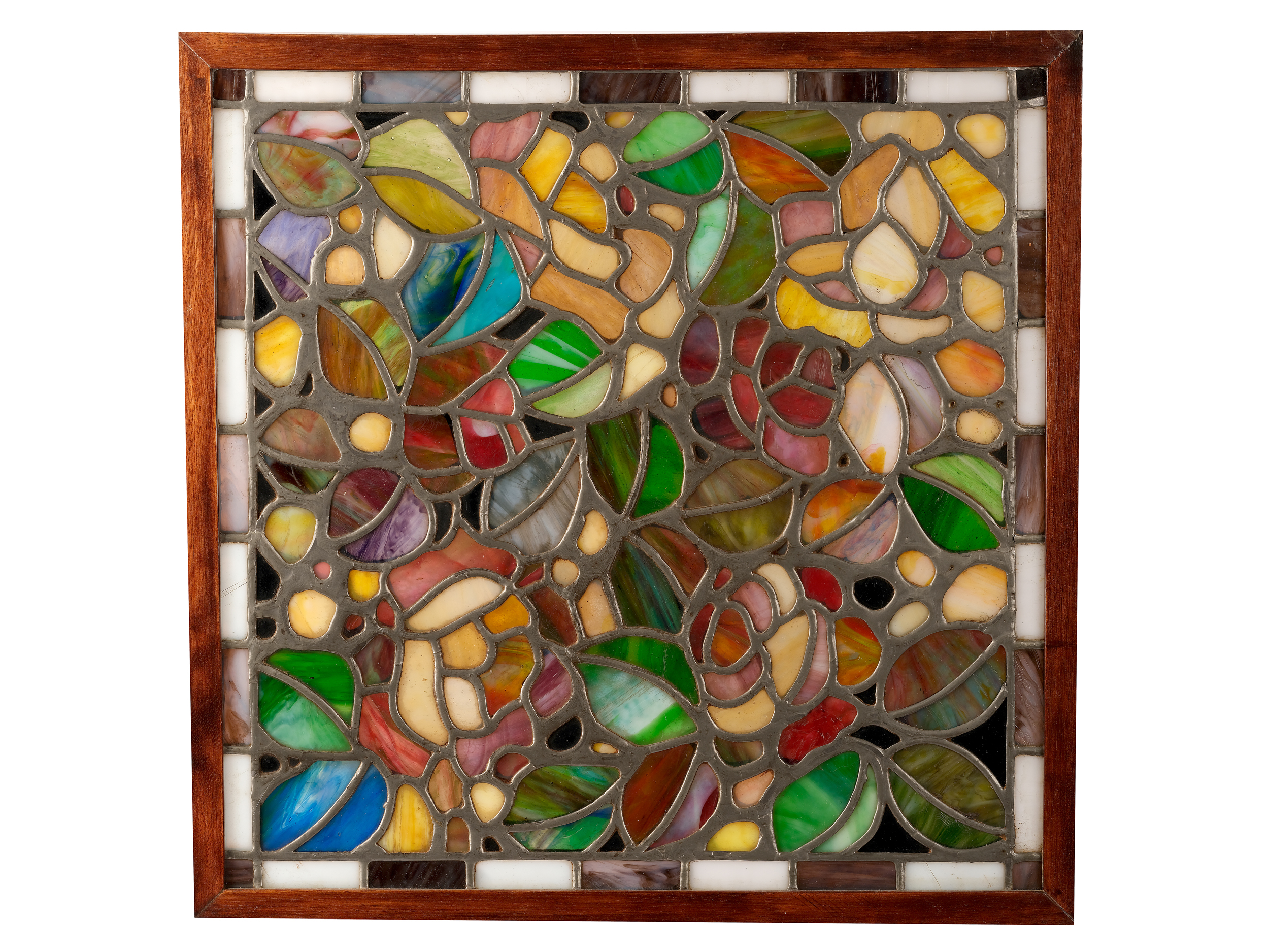 Art Nouveau window, Around 1900/20, Colorful leaded glass in wooden frame