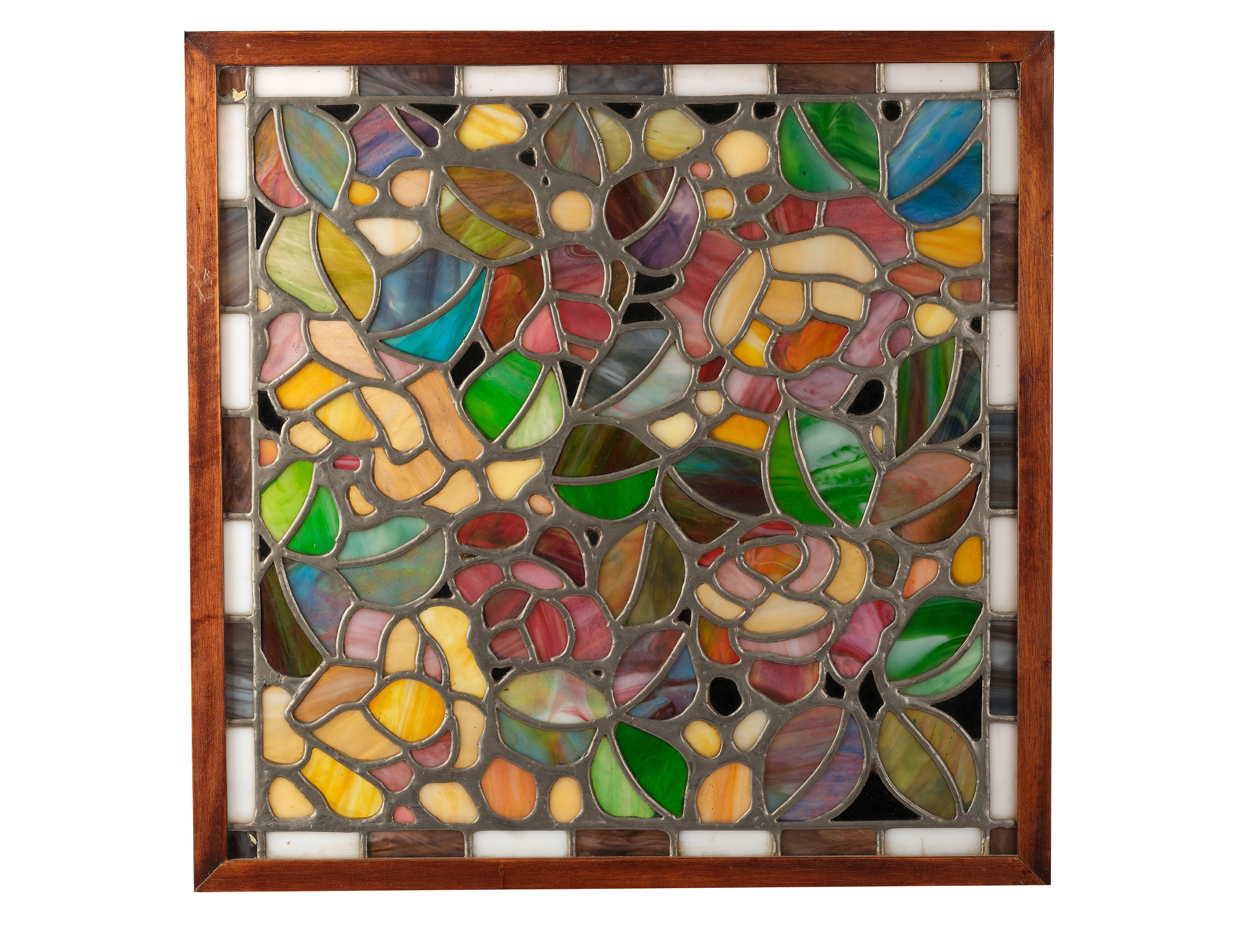 Art Nouveau window, Around 1900/20, Colorful leaded glass in wooden frame - Image 2 of 2