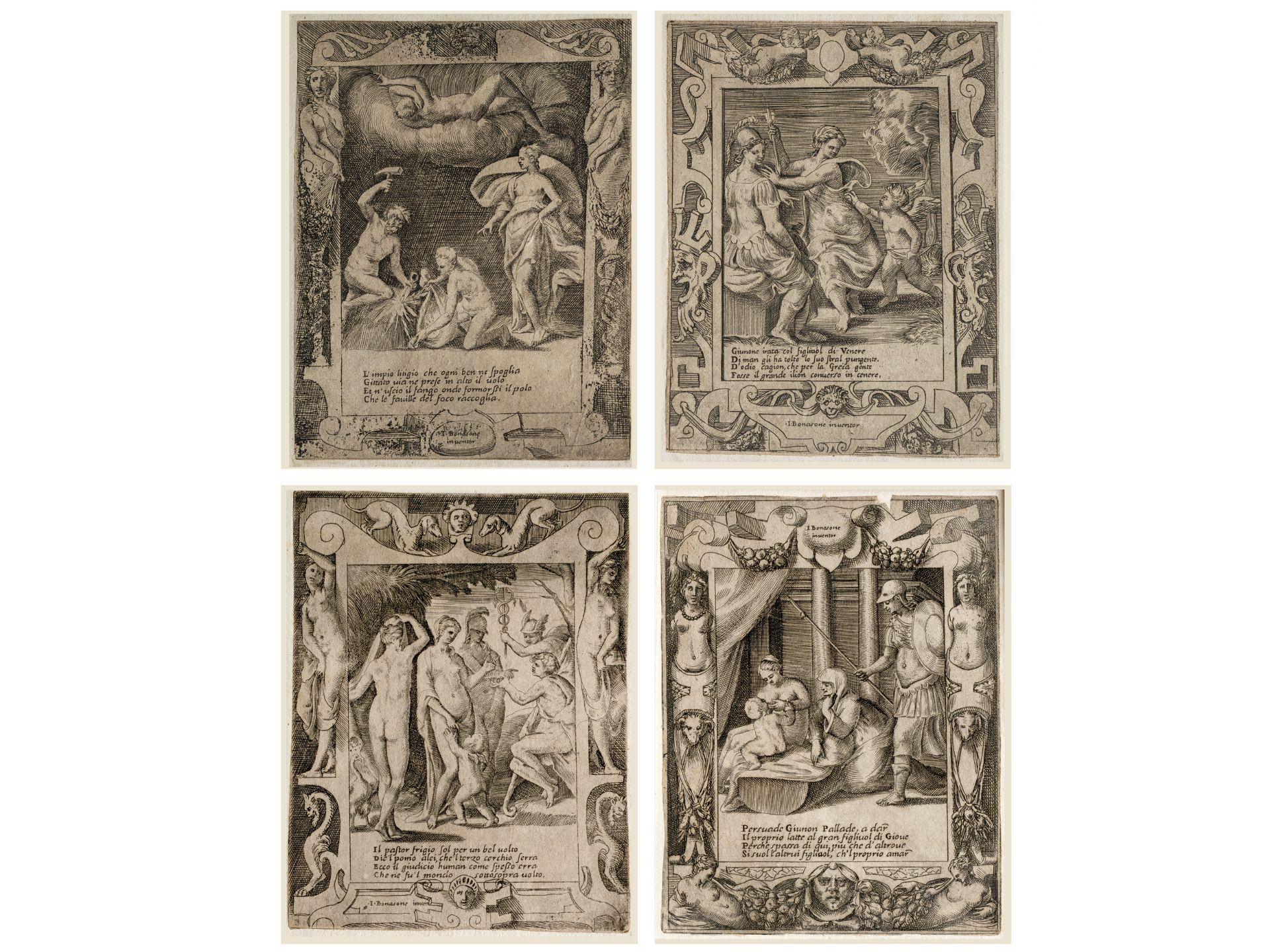 Giulia Bonasone, 1531 - 1574, Vier Kupferstiche aus der Serie