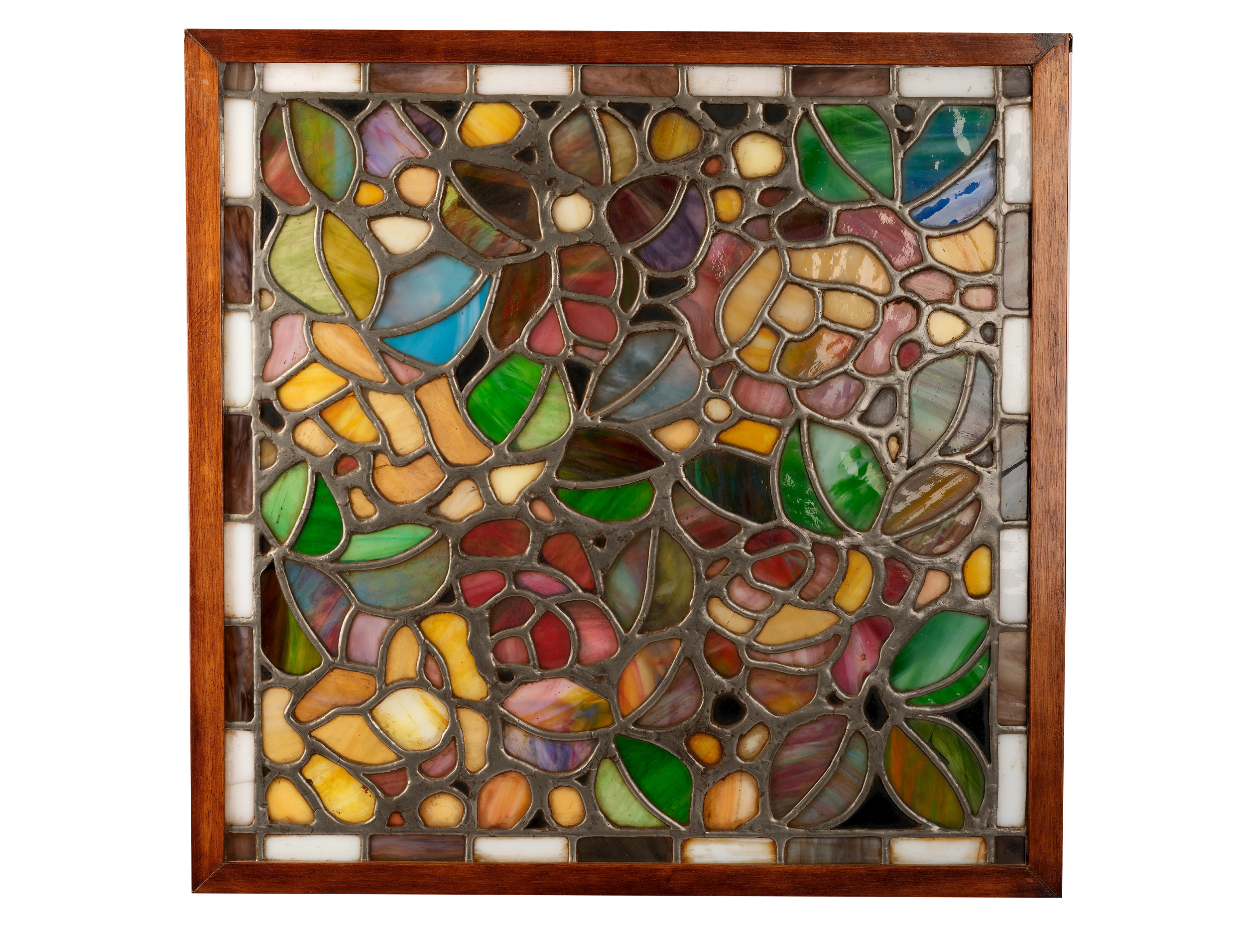 Art Nouveau window, Around 1900/20, Colorful leaded glass in wooden frame